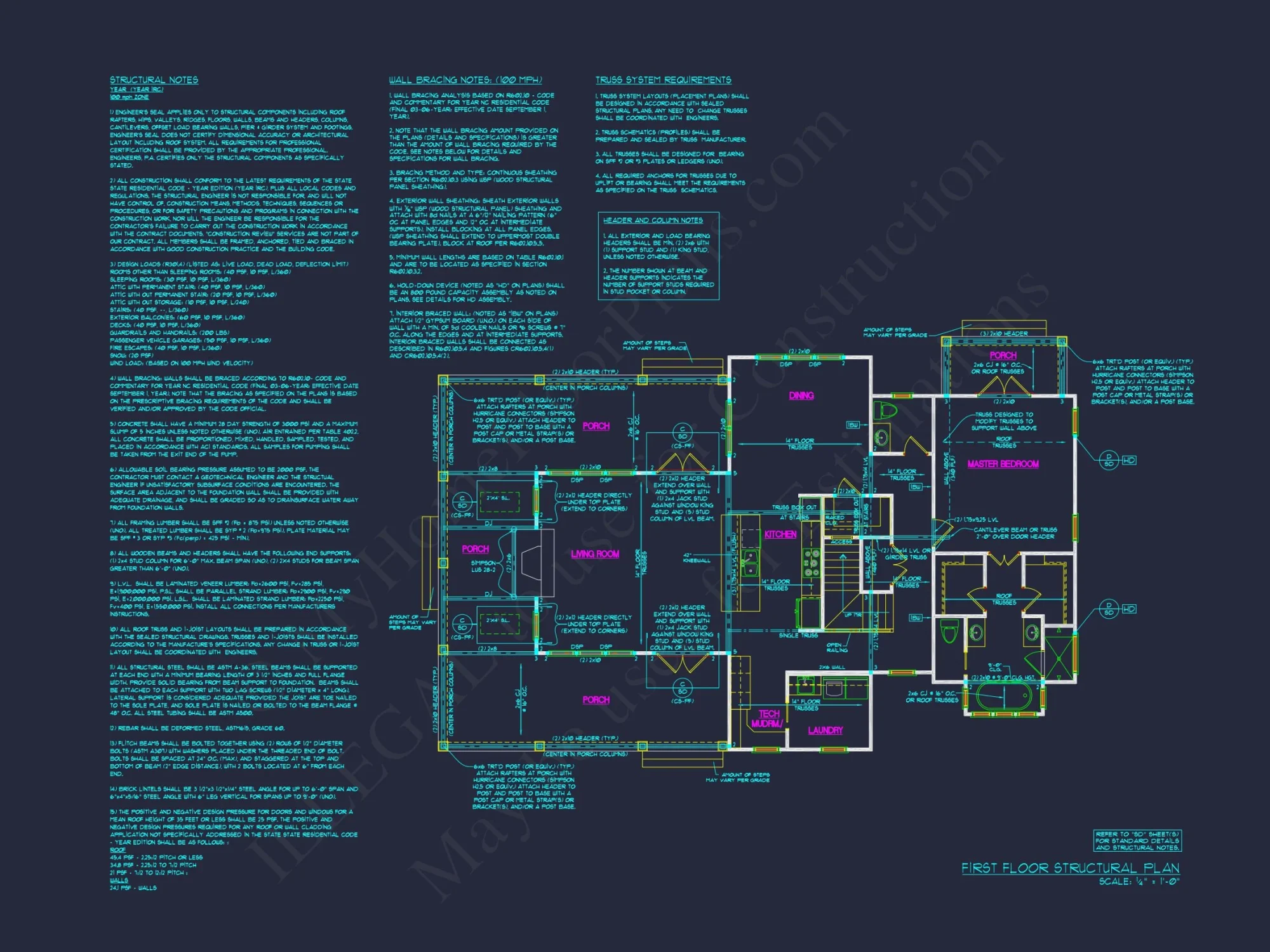 Craftsman house Plan with 2 Floors and 4 Bedrooms - CAD Designs
