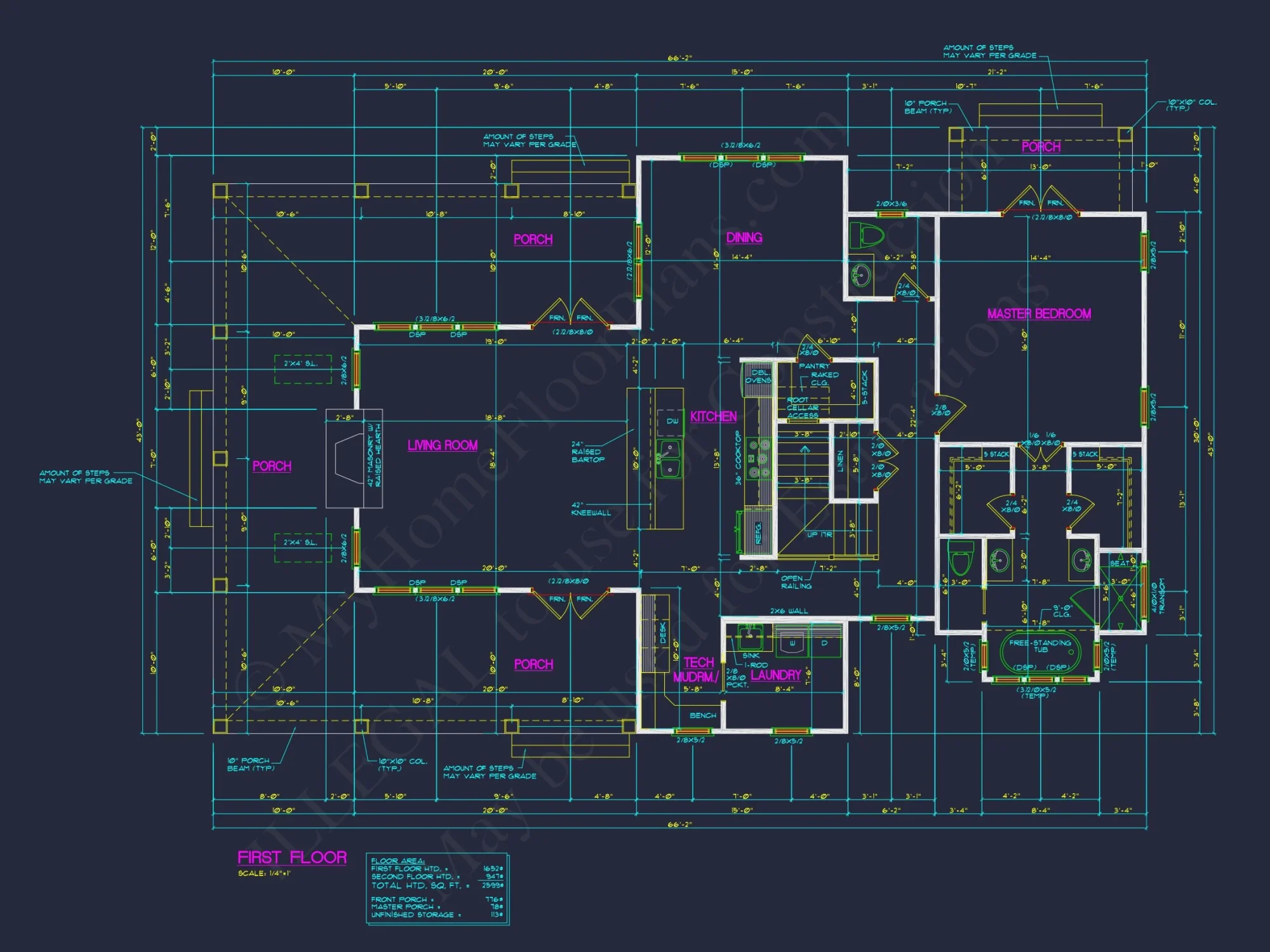 Craftsman house Plan with 2 Floors and 4 Bedrooms - CAD Designs