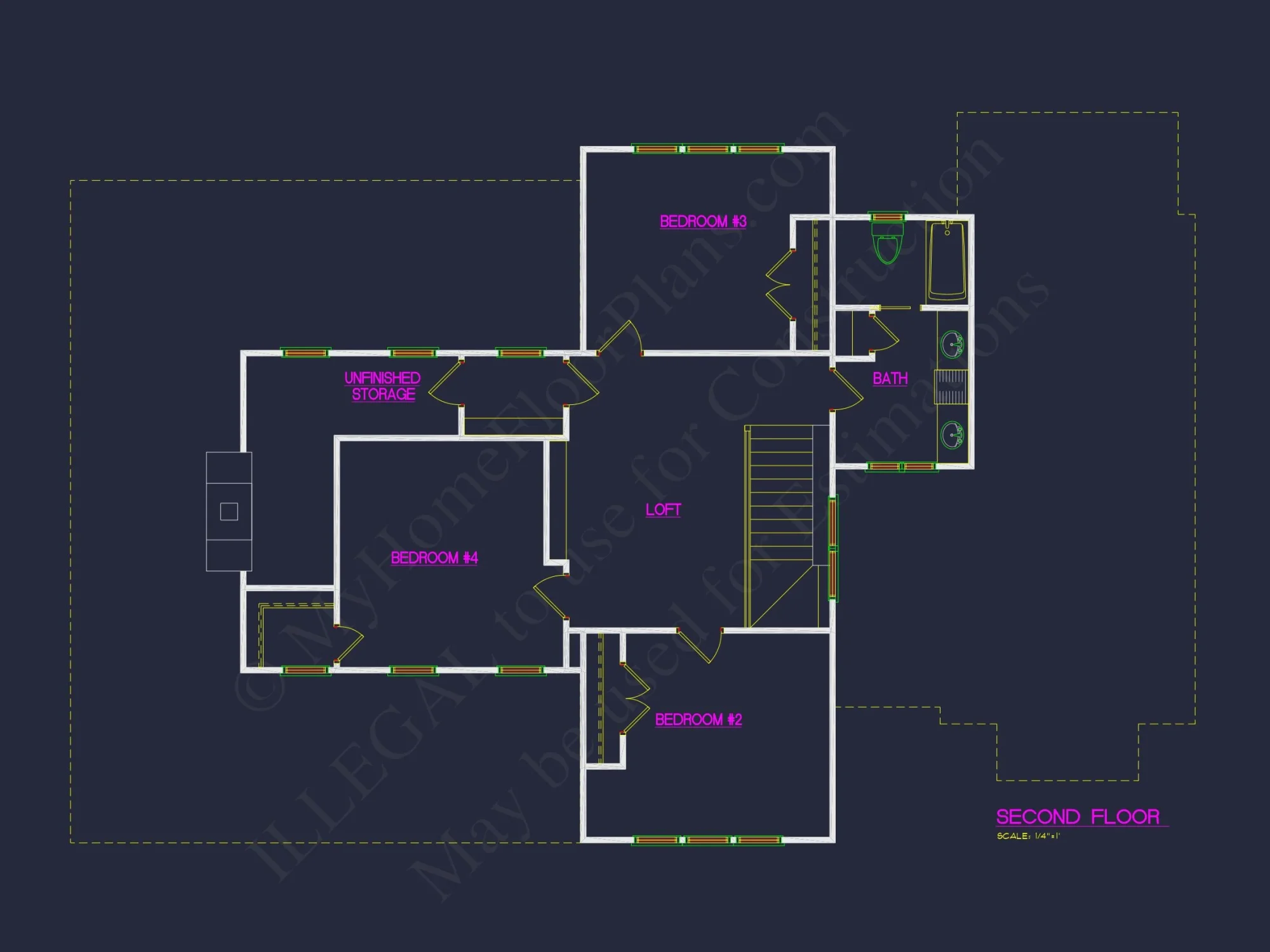 Craftsman house Plan with 2 Floors and 4 Bedrooms - CAD Designs