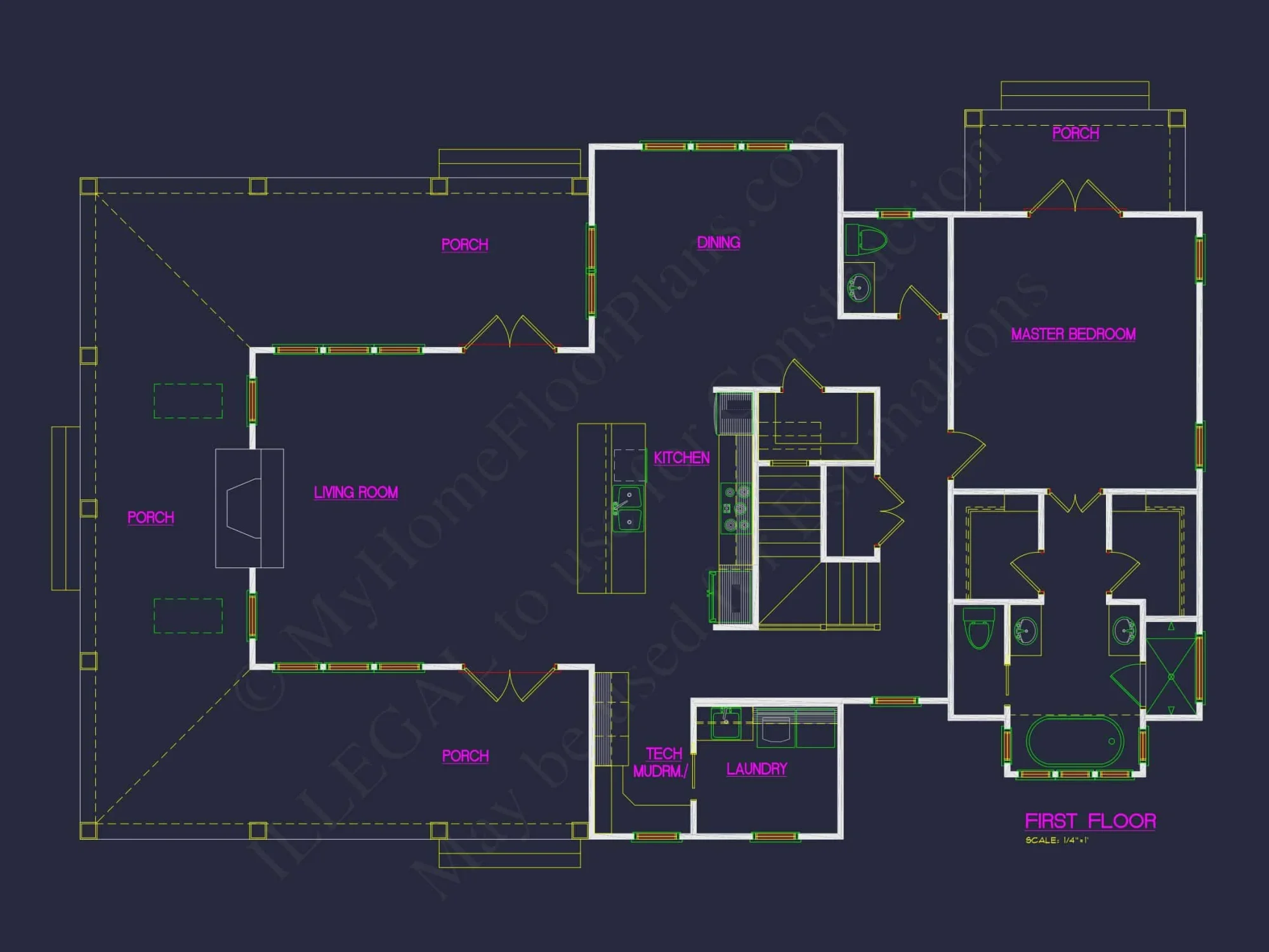 Craftsman house Plan with 2 Floors and 4 Bedrooms - CAD Designs