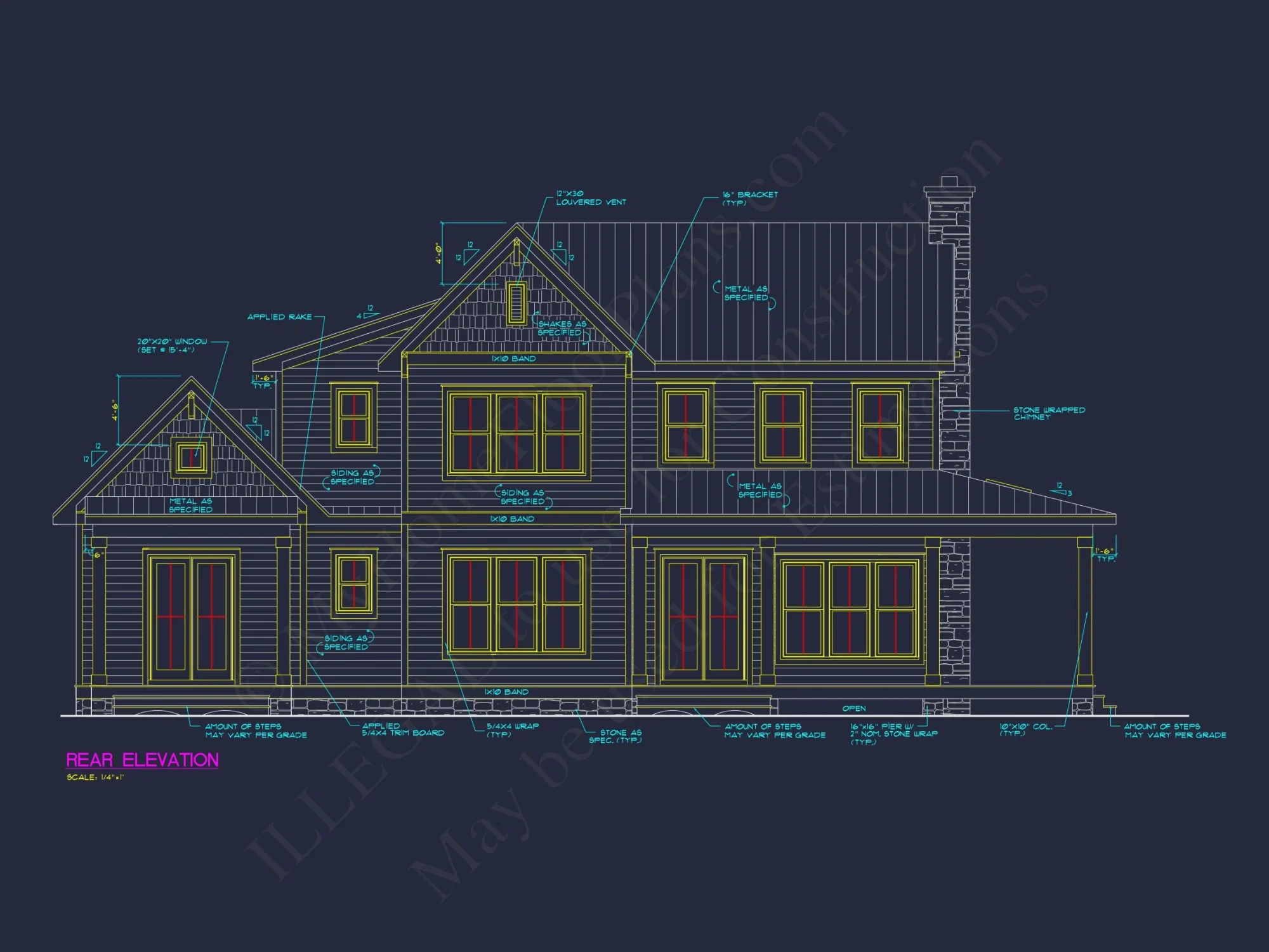Craftsman house Plan with 2 Floors and 4 Bedrooms - CAD Designs