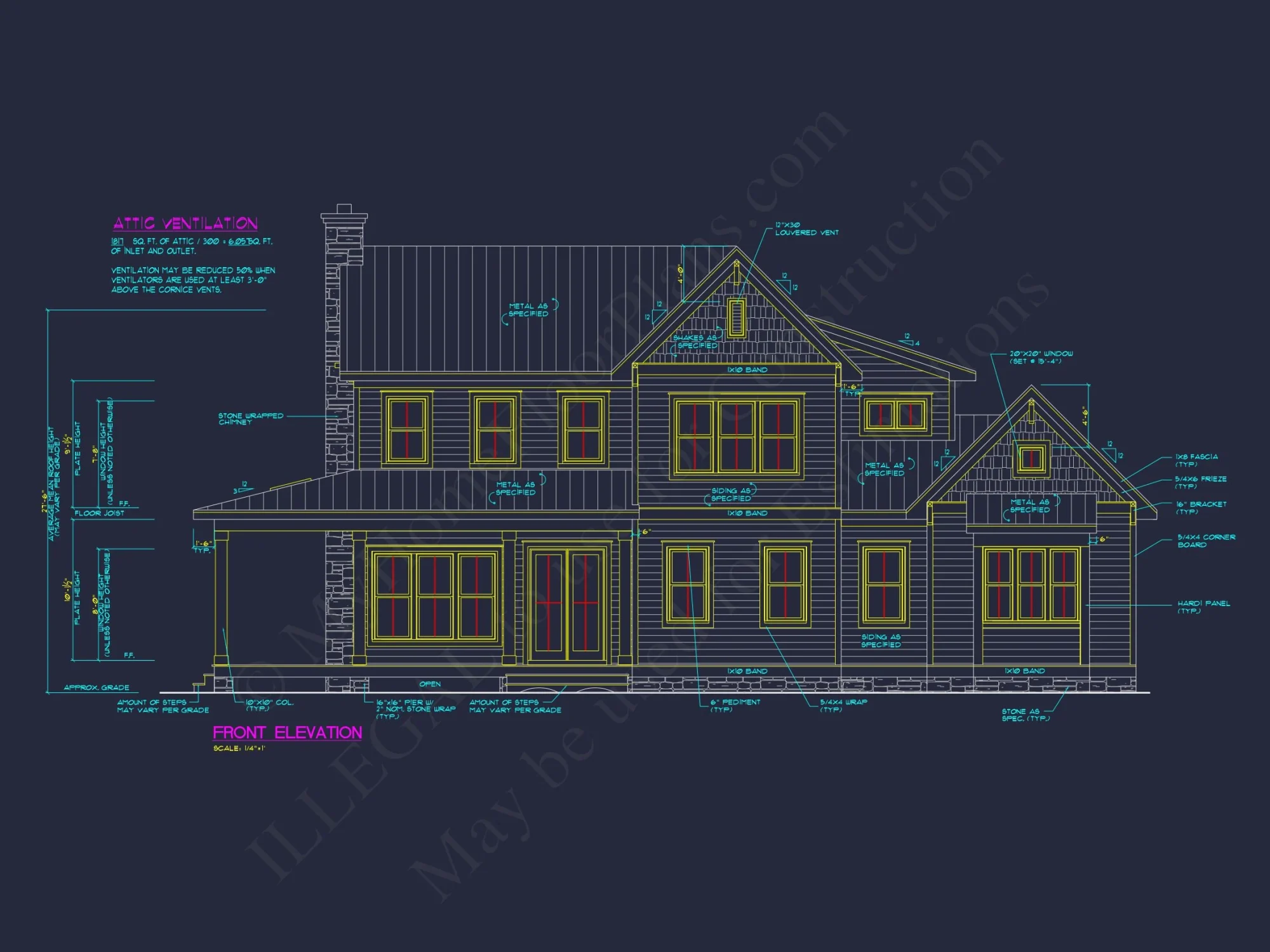 Craftsman house Plan with 2 Floors and 4 Bedrooms - CAD Designs