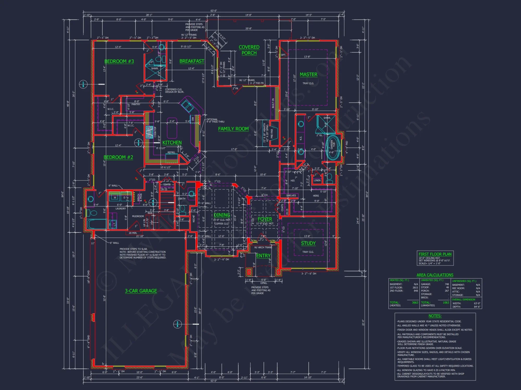 Traditional Craftsman house Plan with 4 Bedrooms and 3-Car Garage