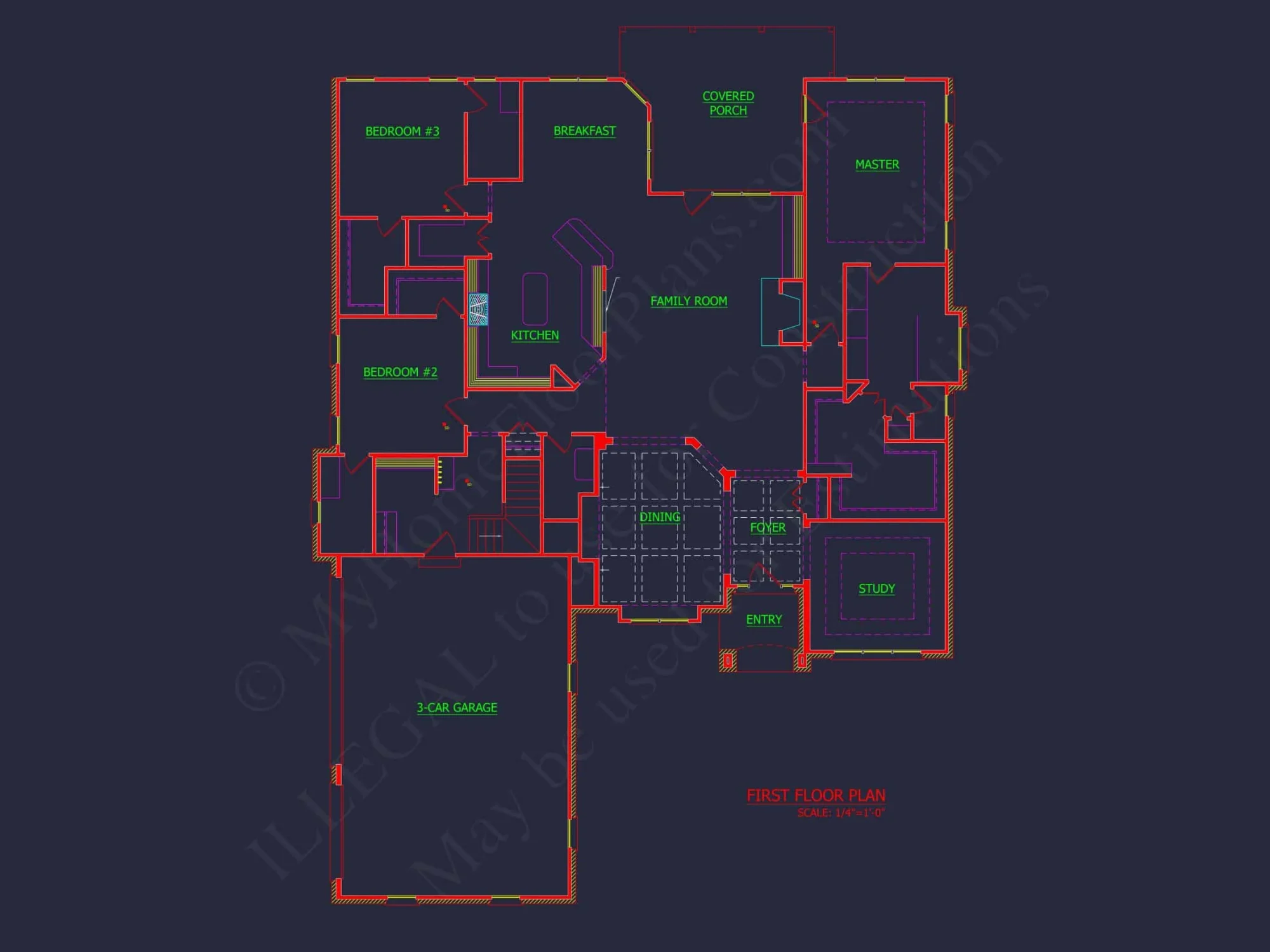 Traditional Craftsman house Plan with 4 Bedrooms and 3-Car Garage