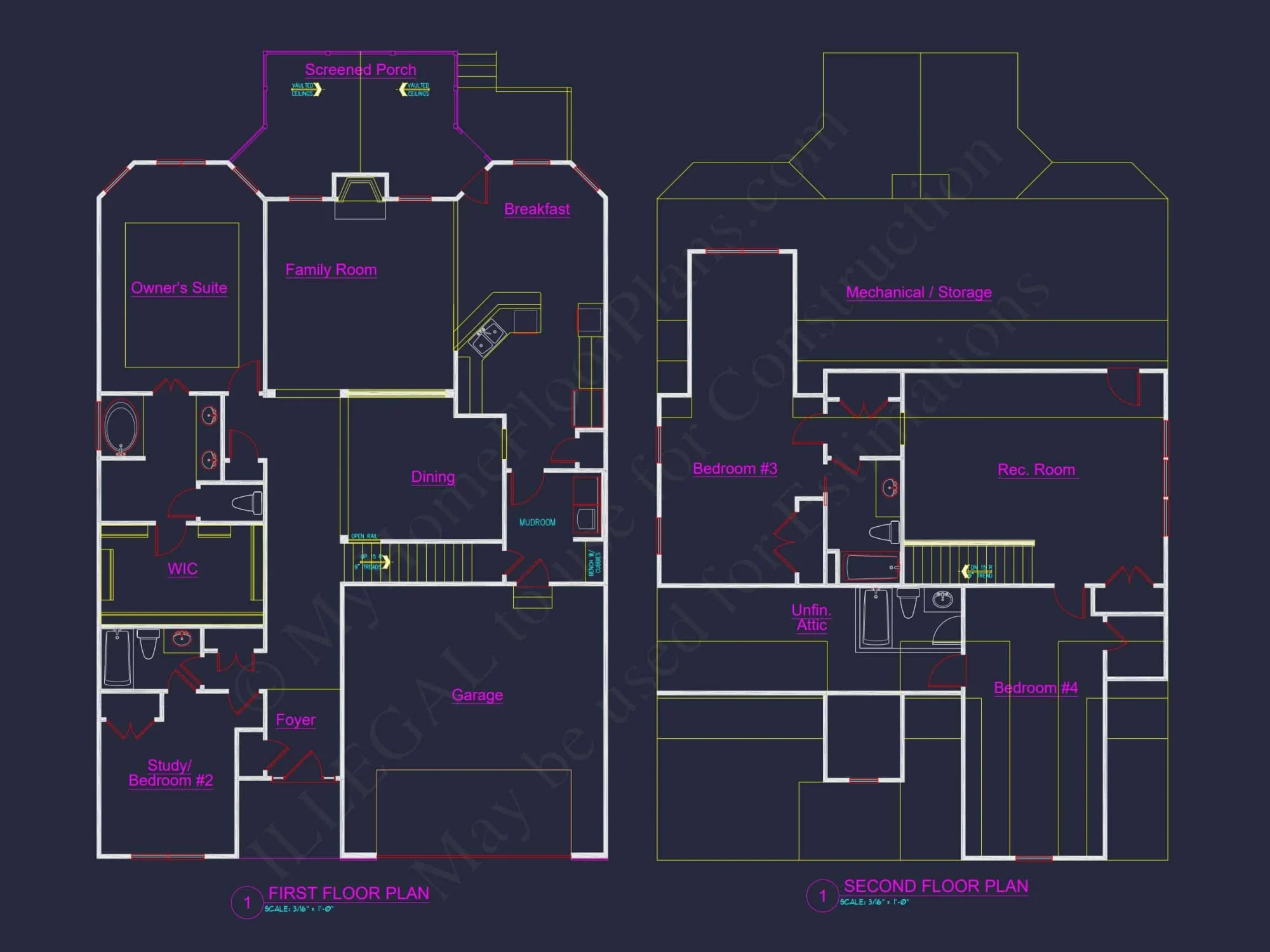 Two-Story house Plan with CAD Designs, 4 Bedrooms, and Open Floor Plan