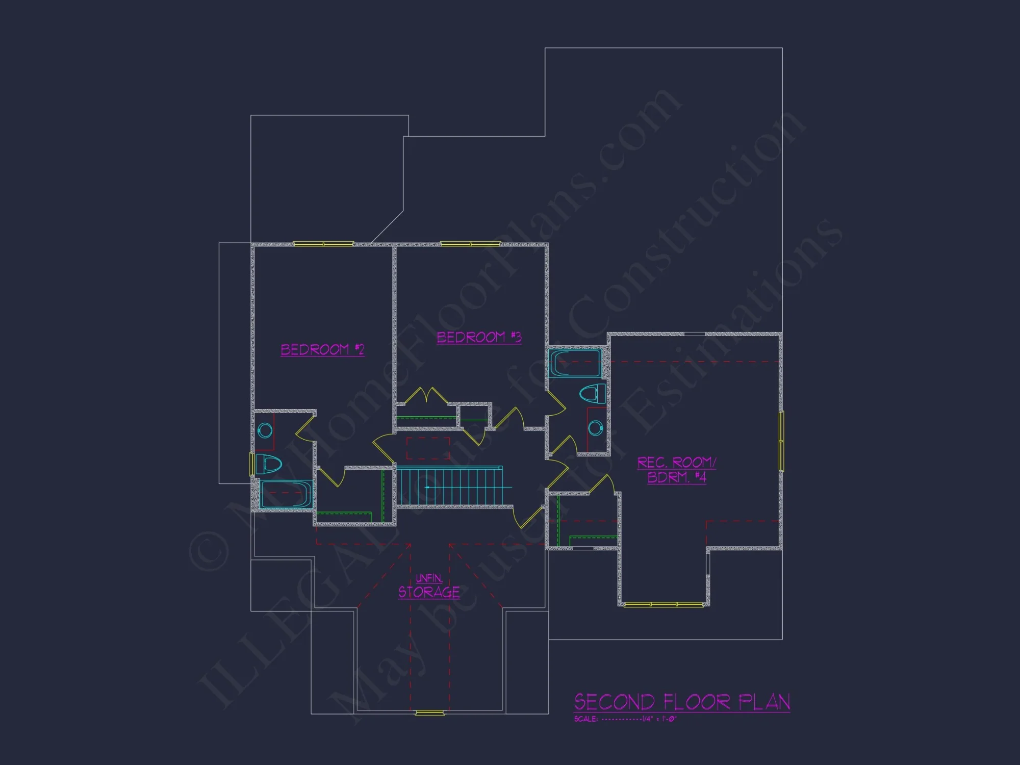 Modern house Design with 4 Bed, 3.5 Bath CAD Floor Plan