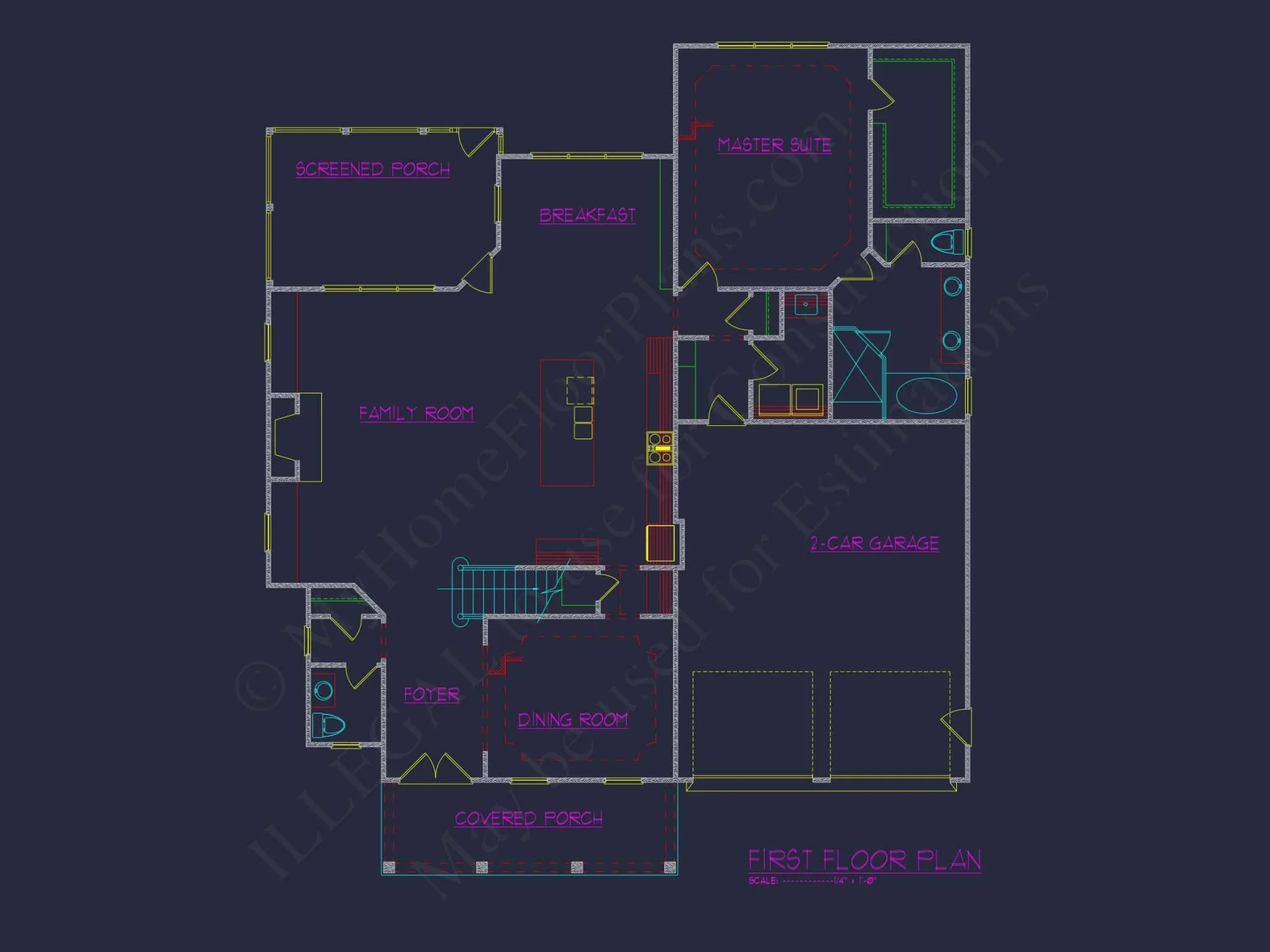 Modern house Design with 4 Bed, 3.5 Bath CAD Floor Plan