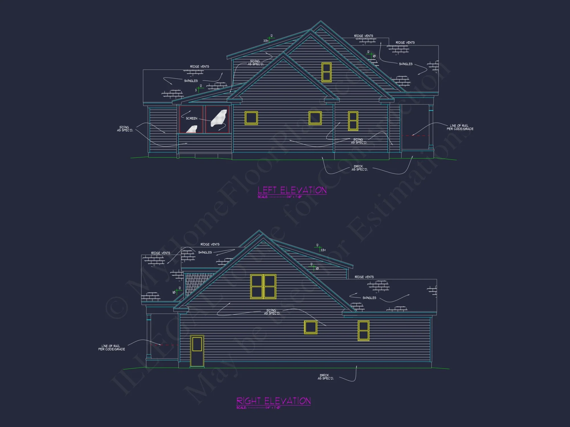 Modern house Design with 4 Bed, 3.5 Bath CAD Floor Plan