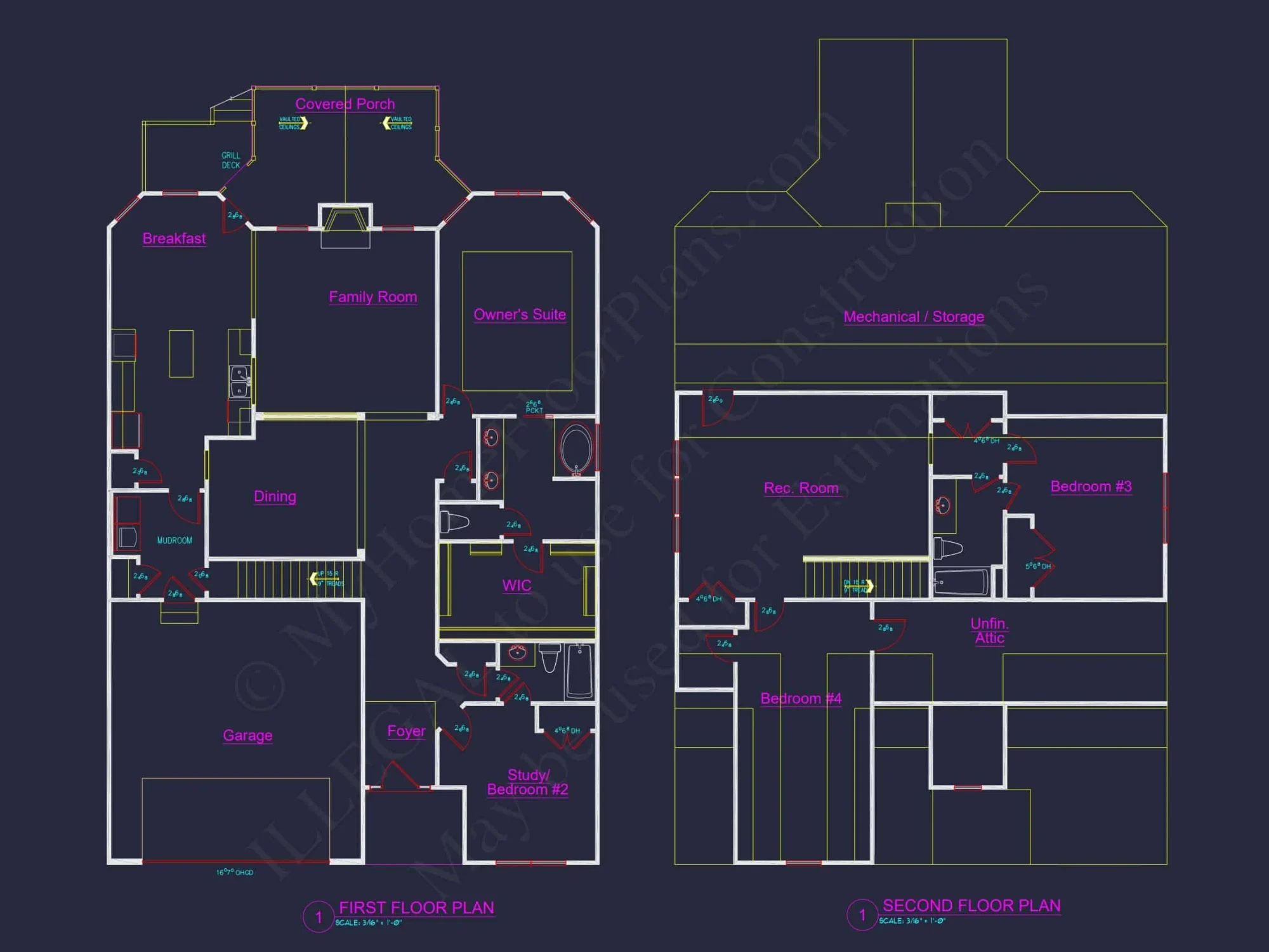 Modern Craftsman house Plan with 4 Bedrooms, Floor Plans, and CAD Designs