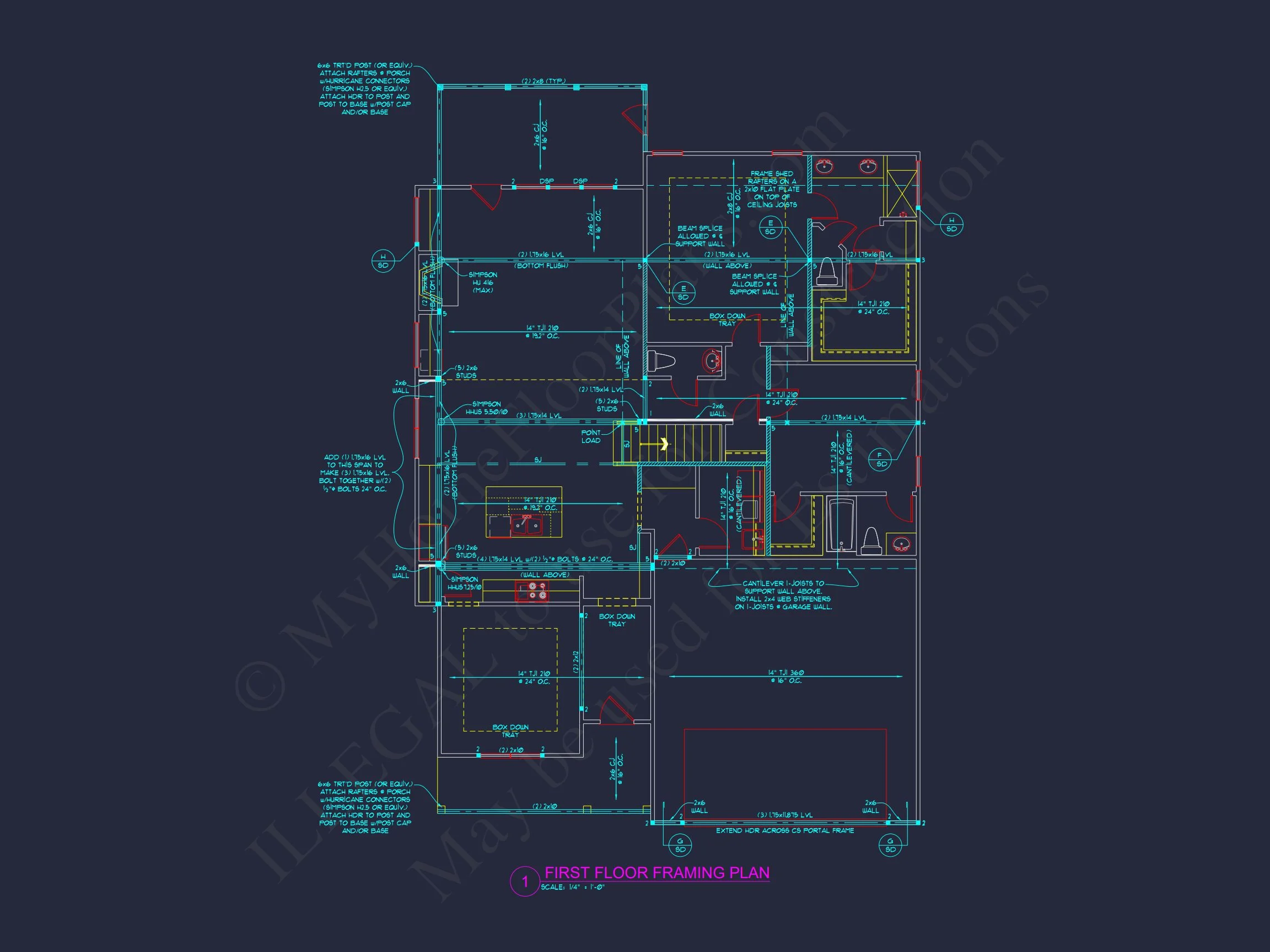 Craftsman house Floor Plan with Detailed CAD Designs & Blueprint