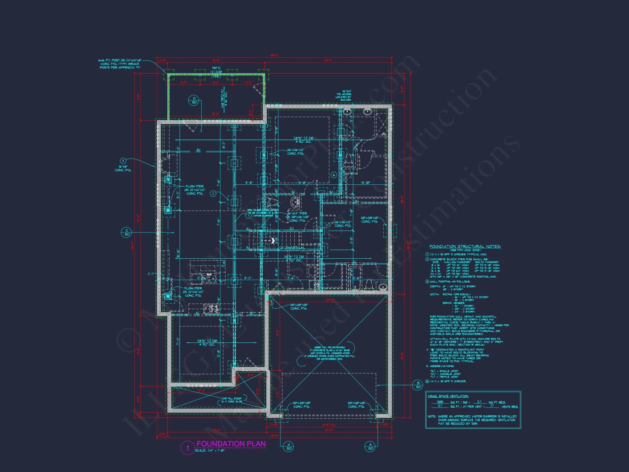 Craftsman house Floor Plan with Detailed CAD Designs & Blueprint