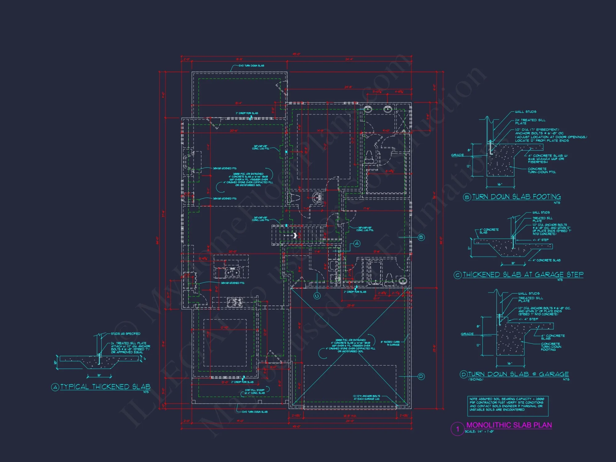 Craftsman house Floor Plan with Detailed CAD Designs & Blueprint