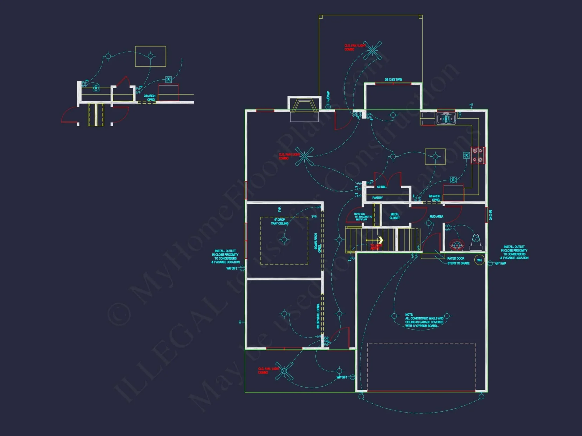 Modern house Design with 4 Bed CAD Blueprint Plans