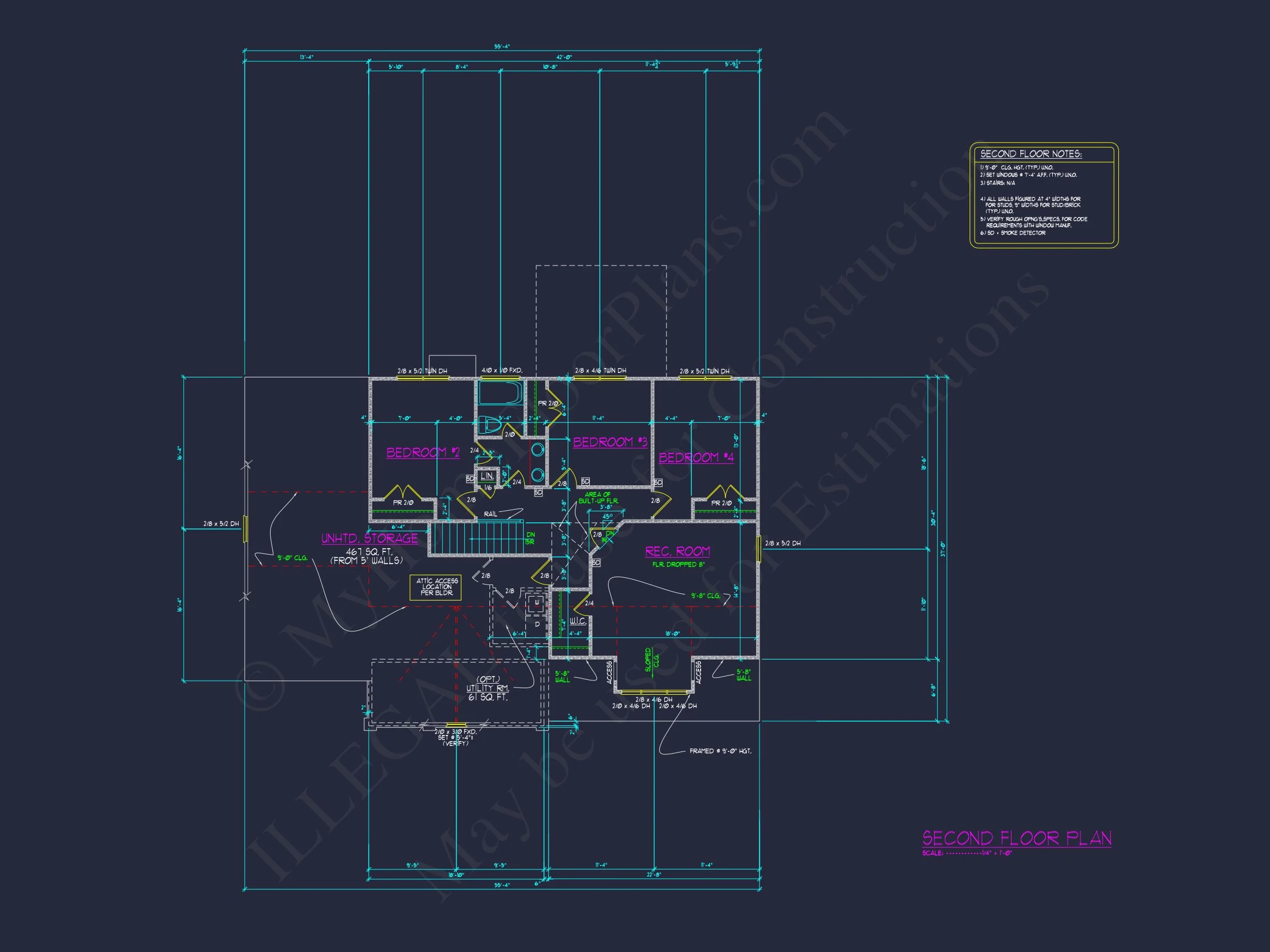 Craftsman house Floor Plan with 4 Bedrooms & 2-Car Garage