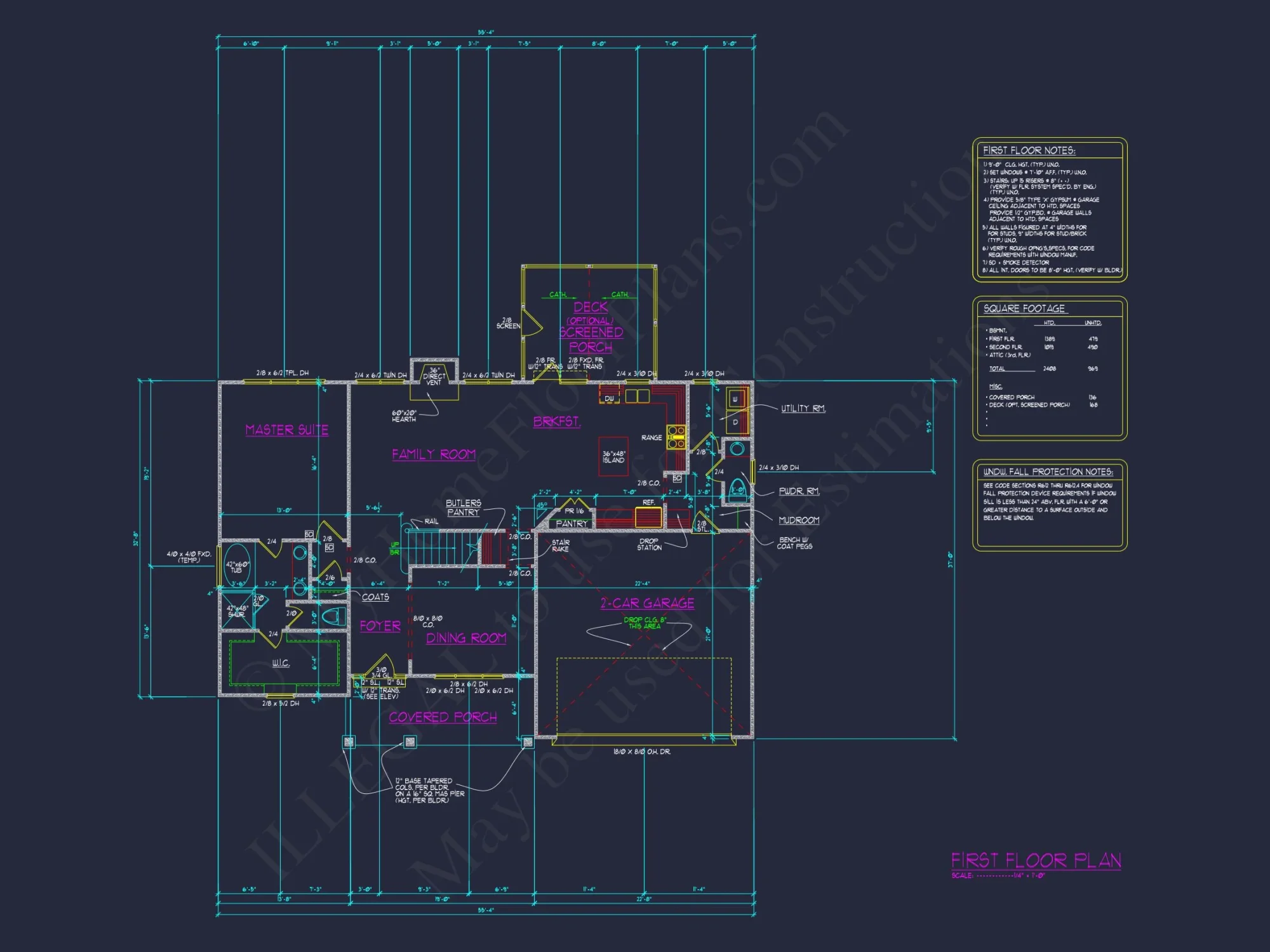 Craftsman house Floor Plan with 4 Bedrooms & 2-Car Garage