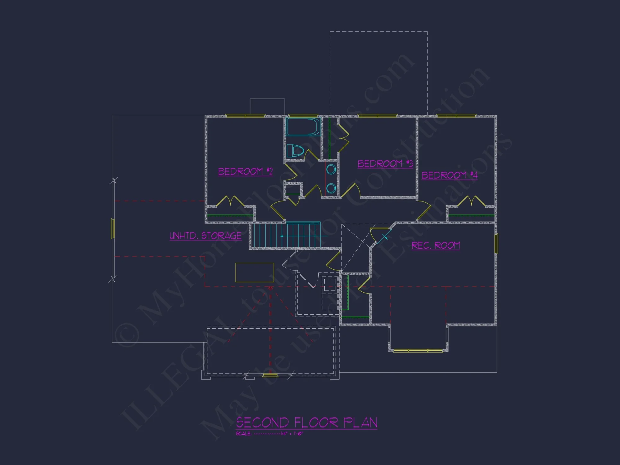 Craftsman house Floor Plan with 4 Bedrooms & 2-Car Garage
