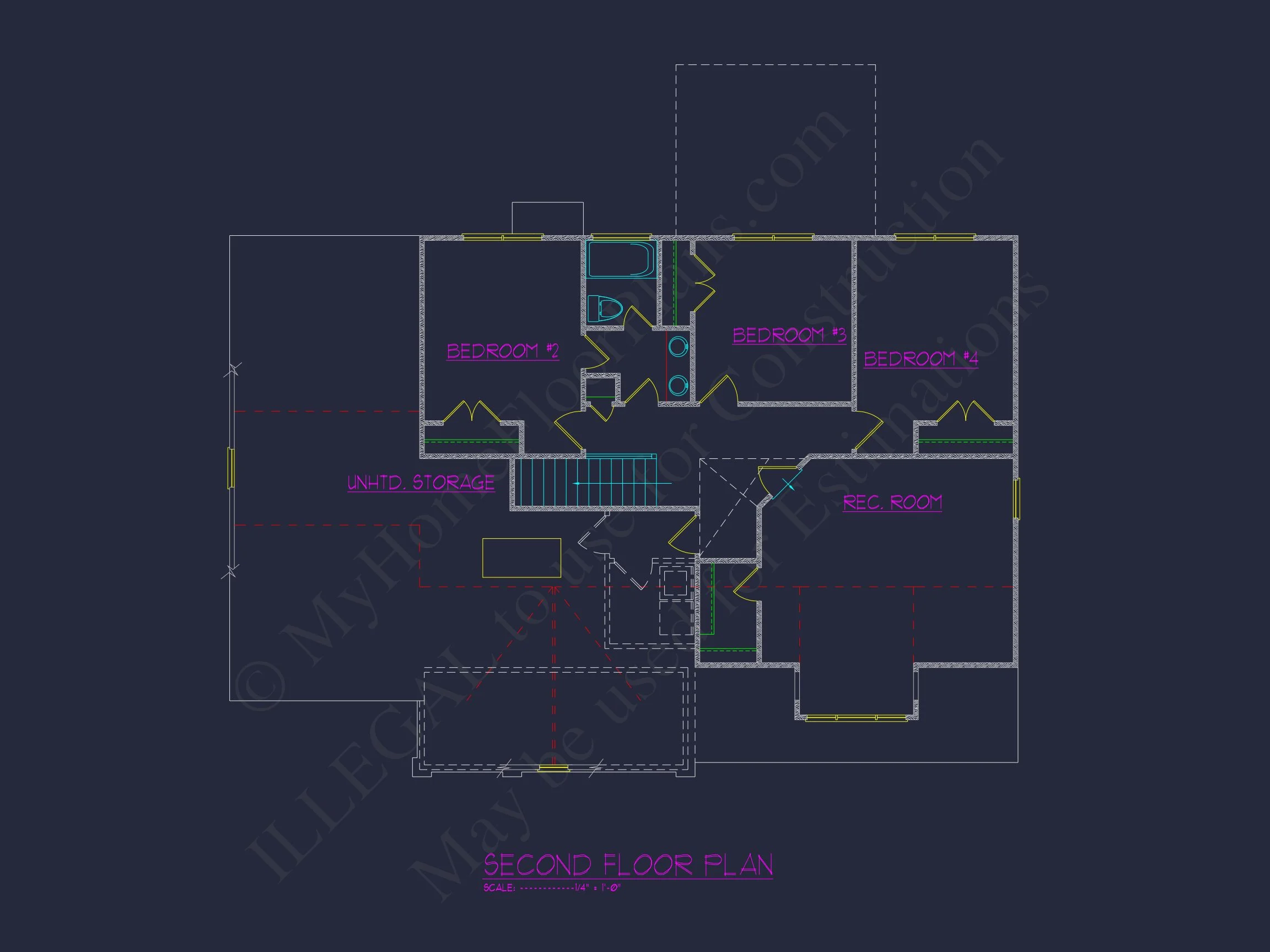 Craftsman house Floor Plan with 4 Bedrooms & 2-Car Garage