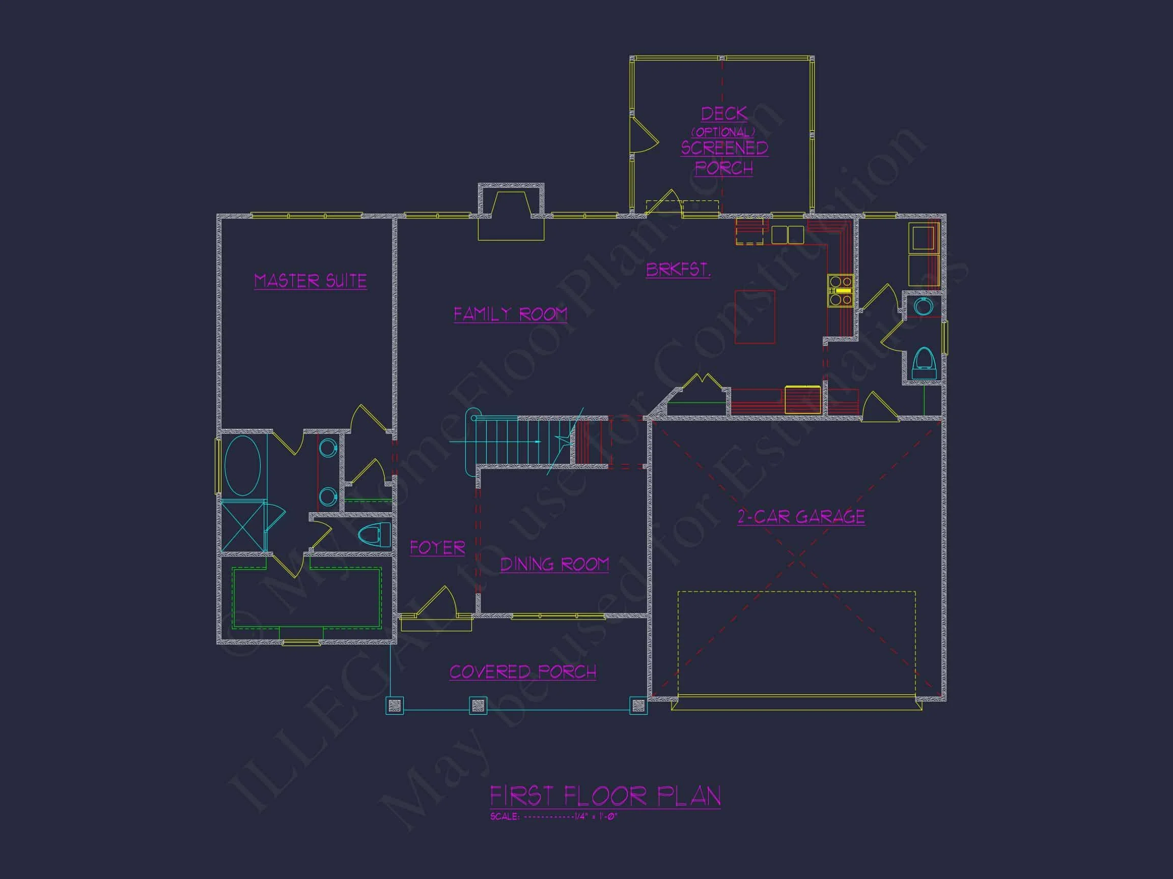 Craftsman house Floor Plan with 4 Bedrooms & 2-Car Garage