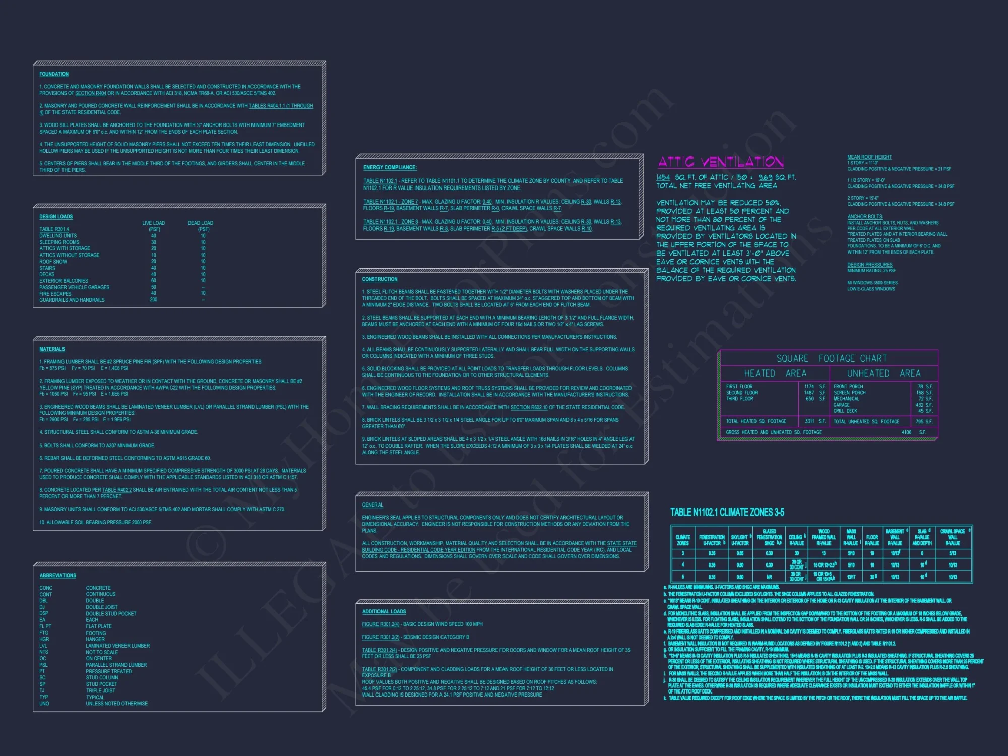 3-Story Modern Craftsman house Floor Plan and Blueprint Design