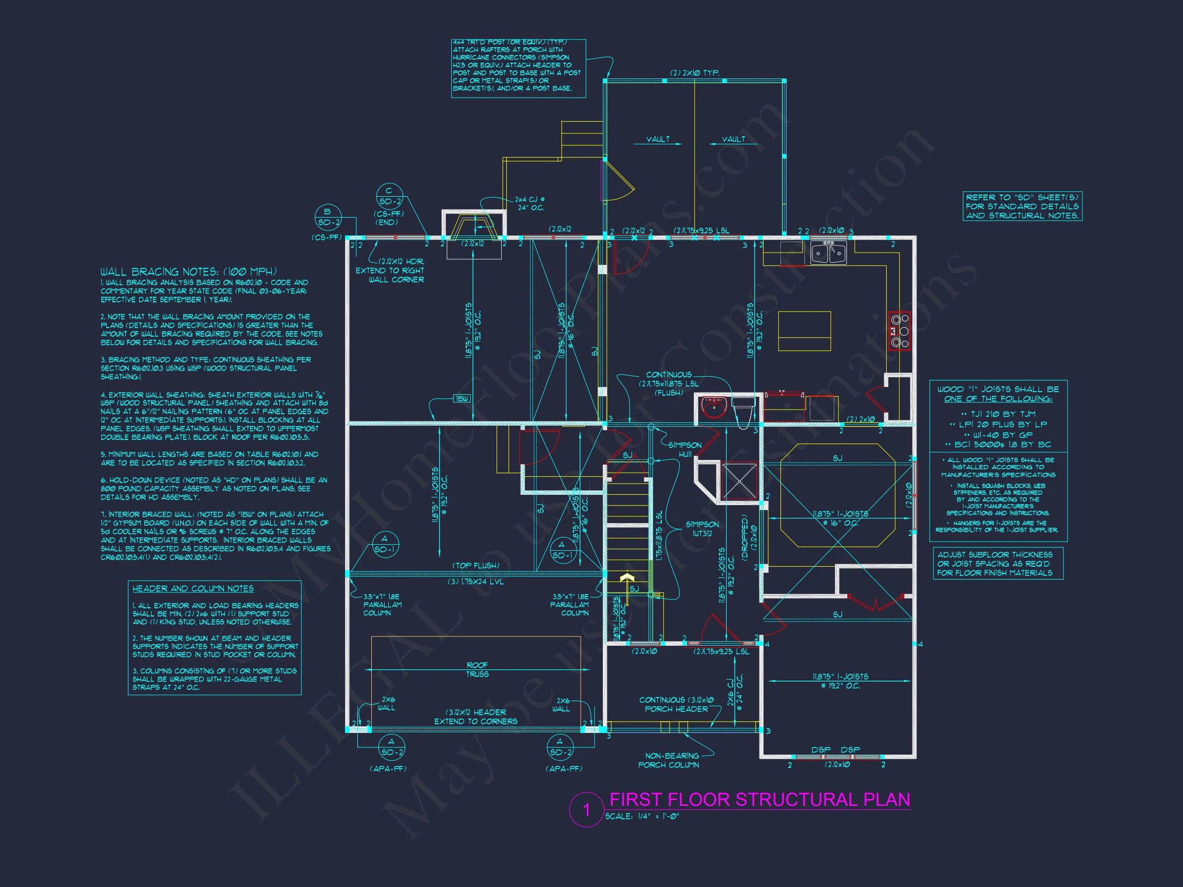 3-Story Modern Craftsman house Floor Plan and Blueprint Design