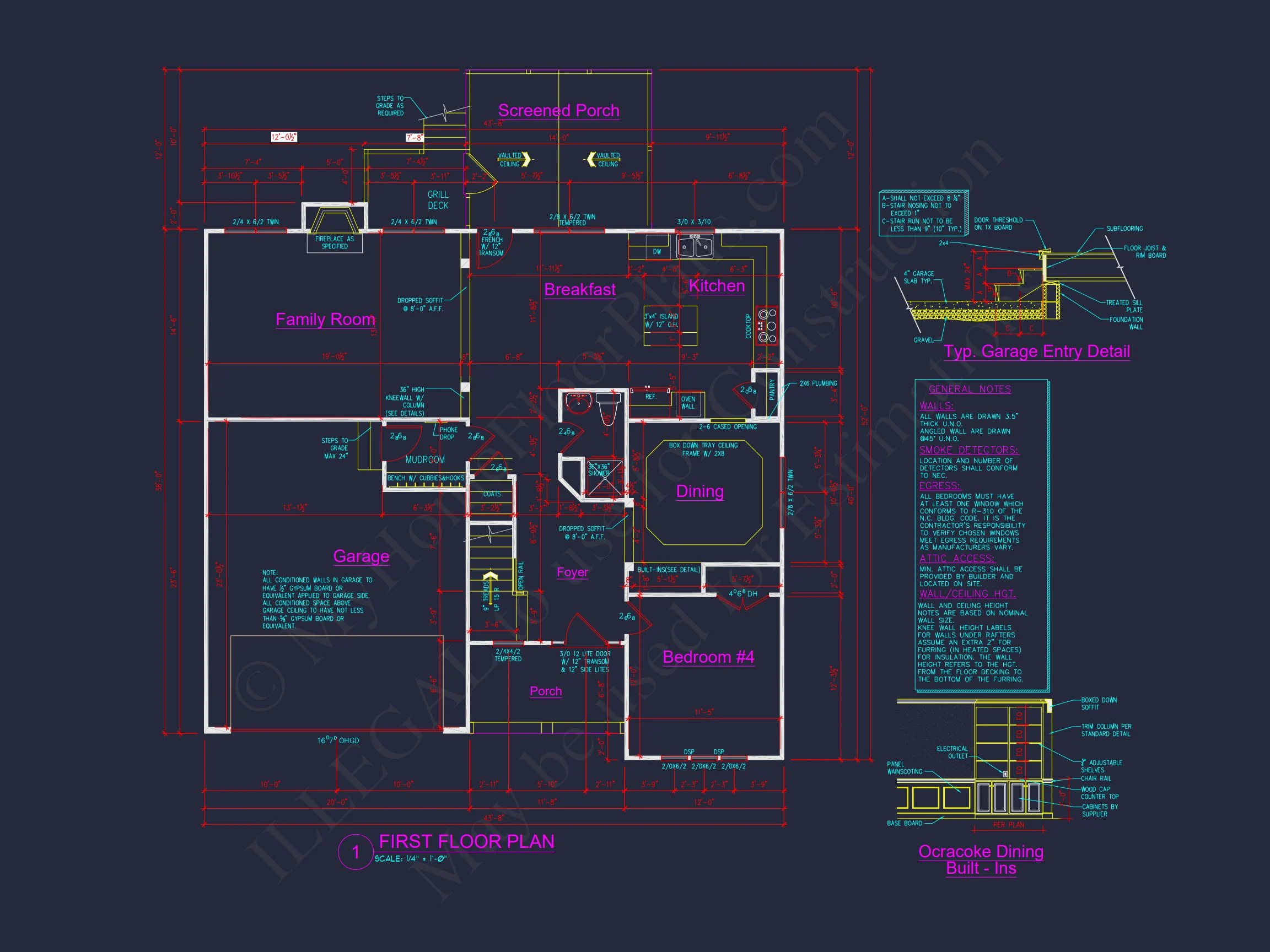 3-Story Modern Craftsman house Floor Plan and Blueprint Design