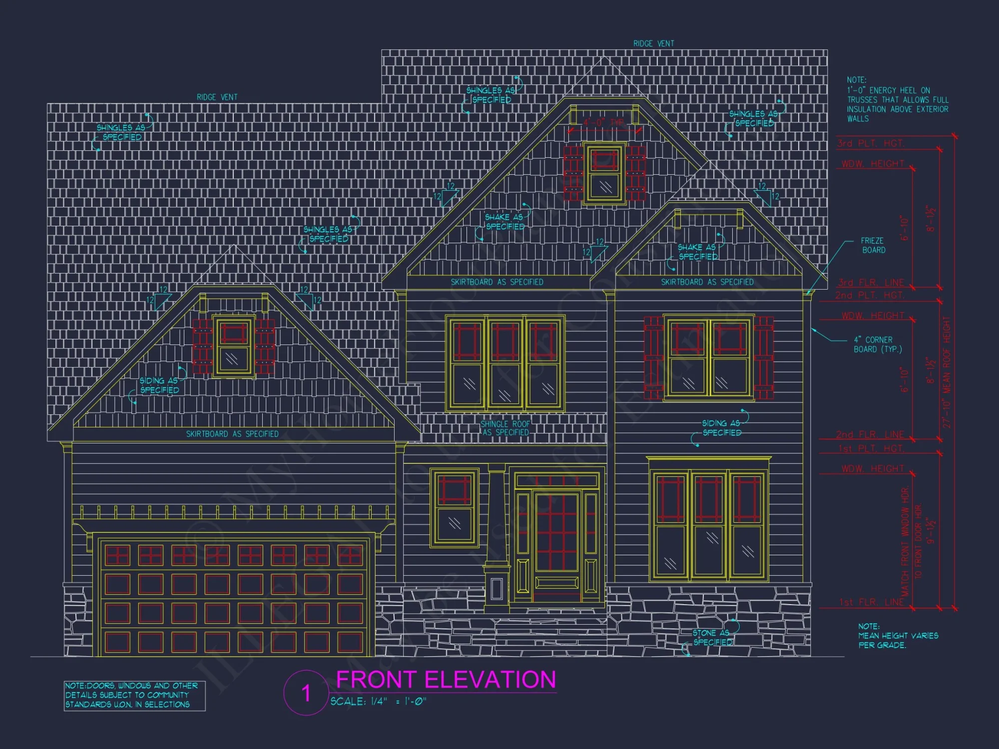 3-Story Modern Craftsman house Floor Plan and Blueprint Design