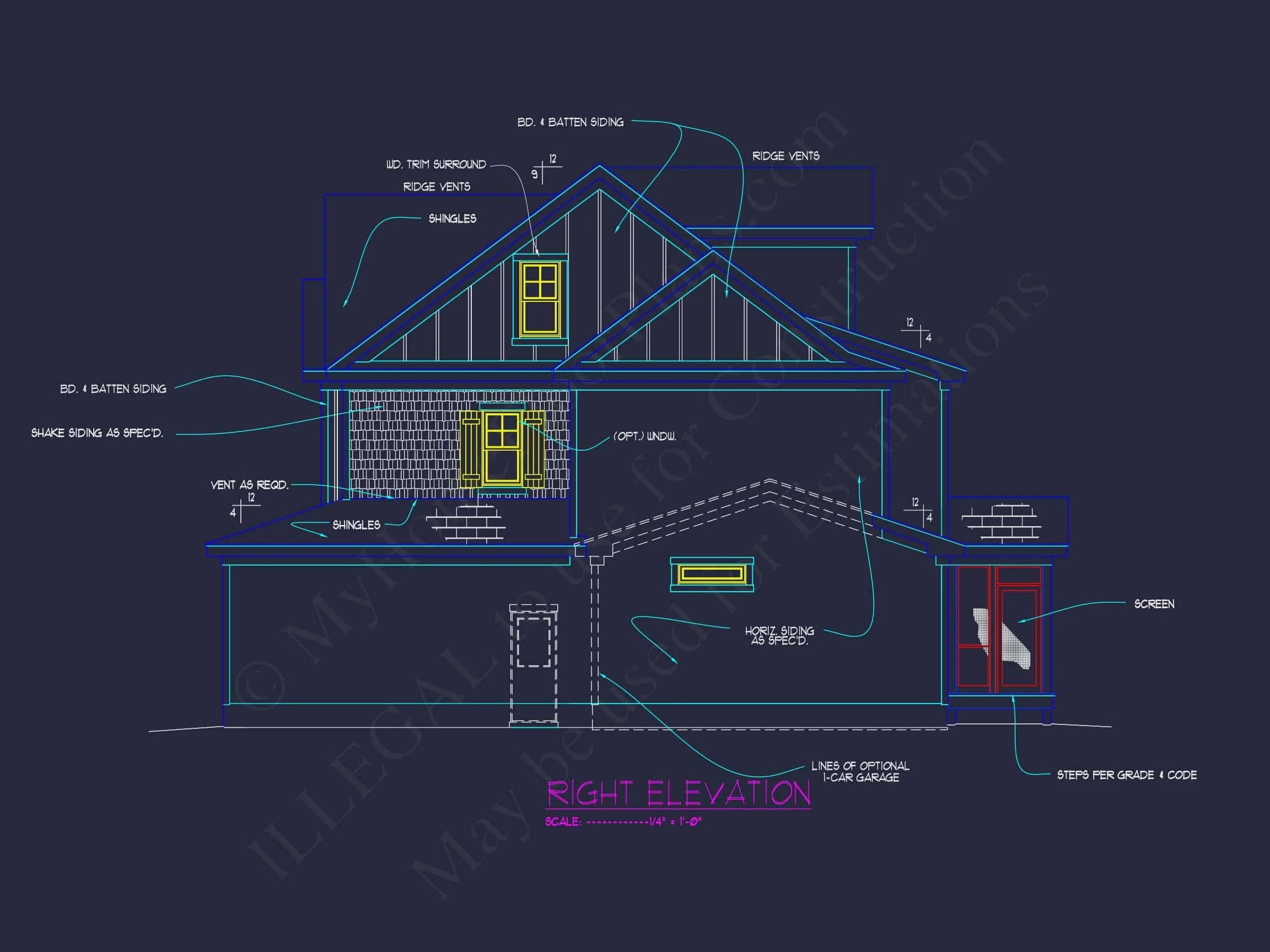 Modern 3-Story Craftsman house Plan with CAD Blueprints