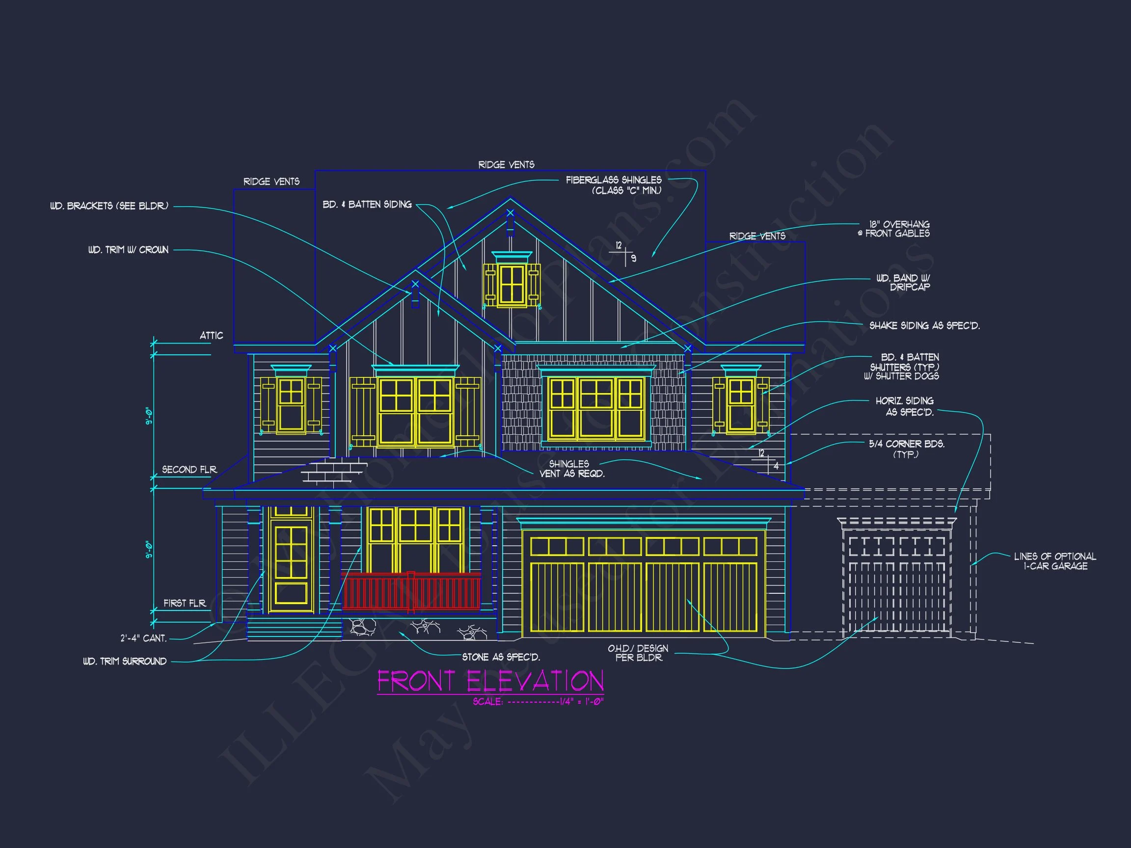 Modern 3-Story Craftsman house Plan with CAD Blueprints