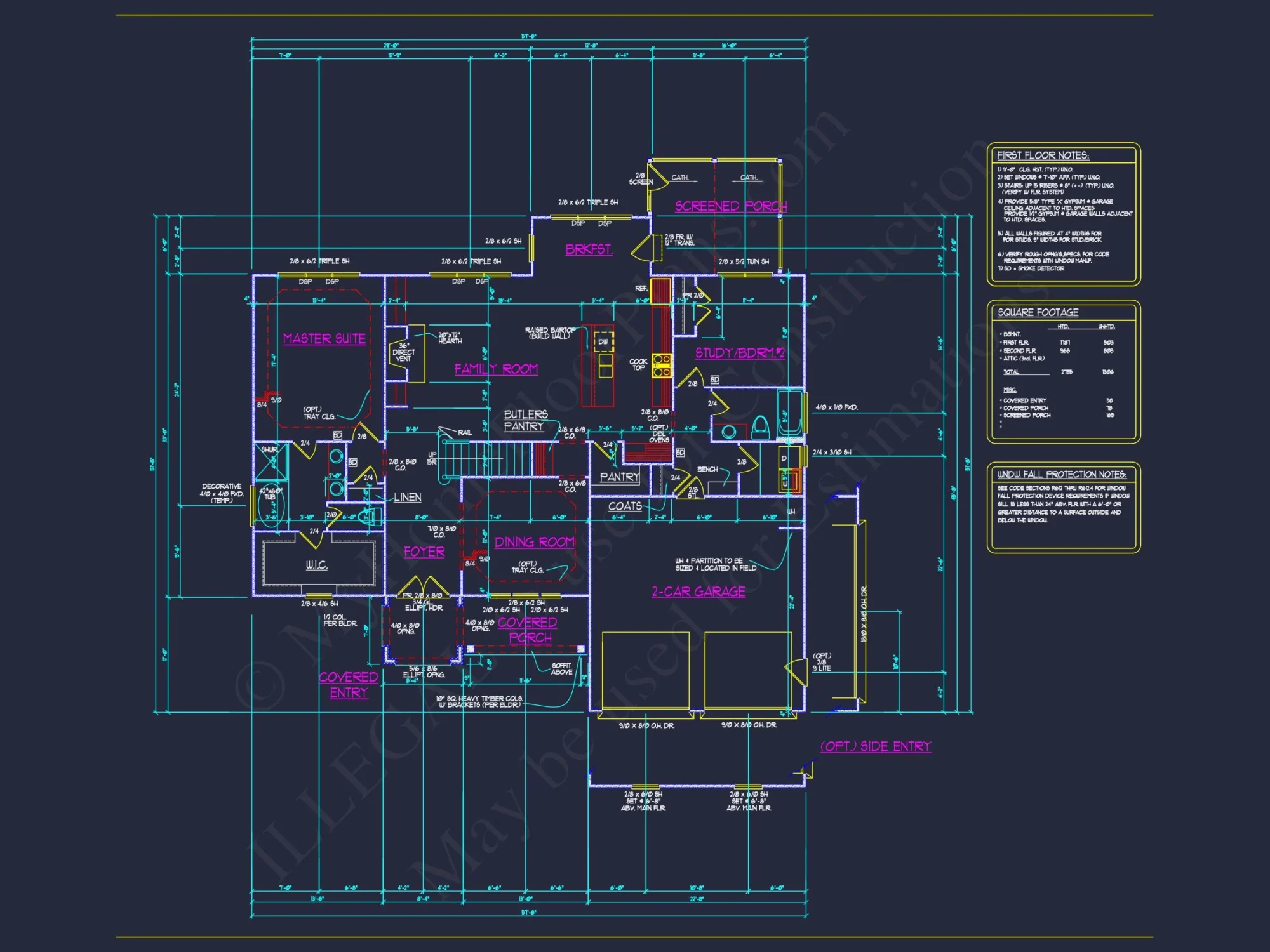 Elegant house Floor Plan with 2-Story Design & CAD Blueprint