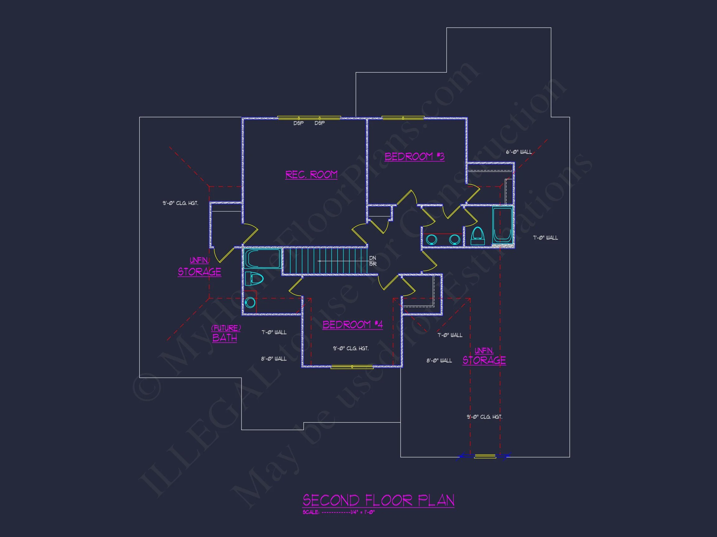 Elegant house Floor Plan with 2-Story Design & CAD Blueprint