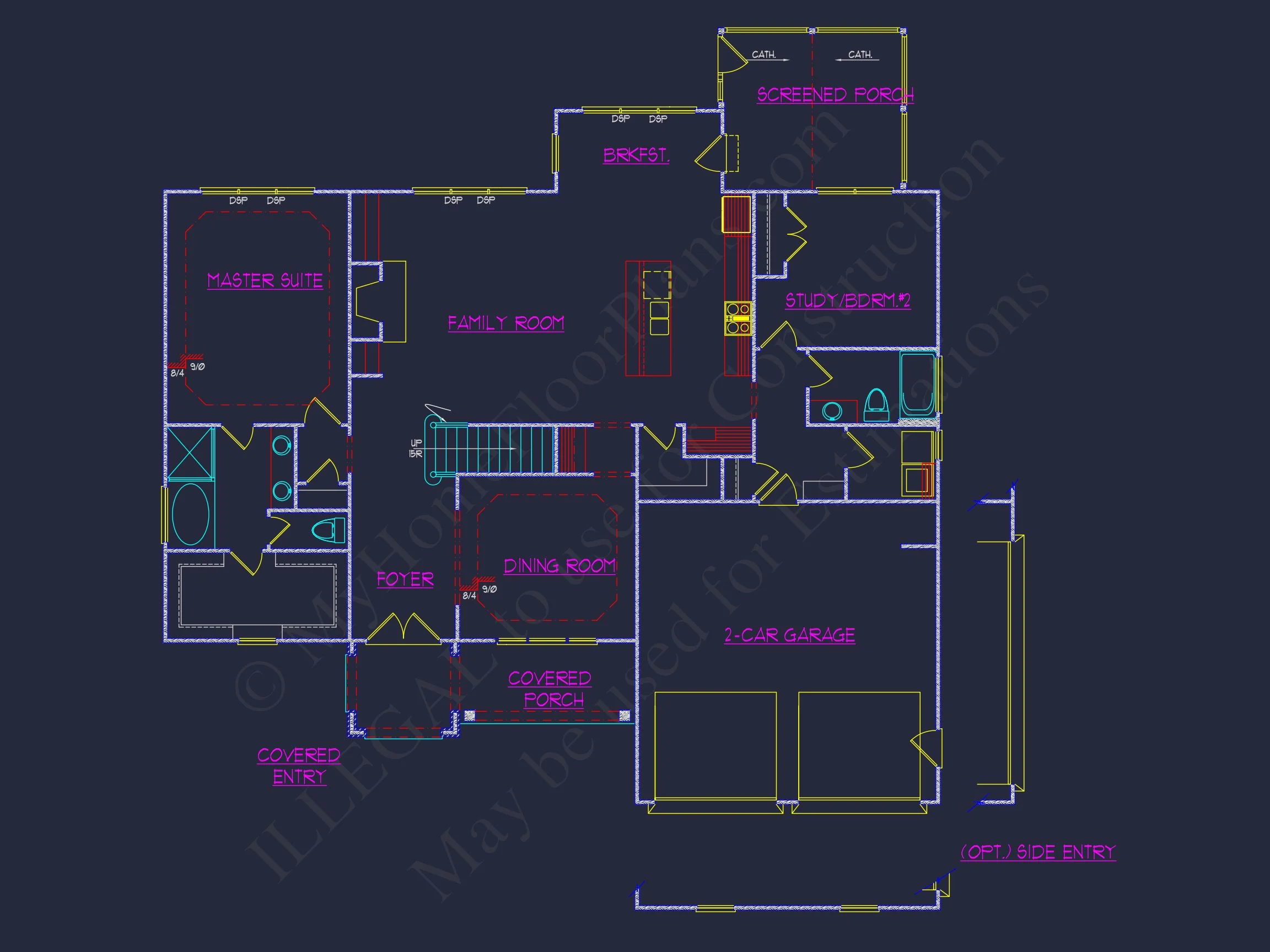 Elegant house Floor Plan with 2-Story Design & CAD Blueprint