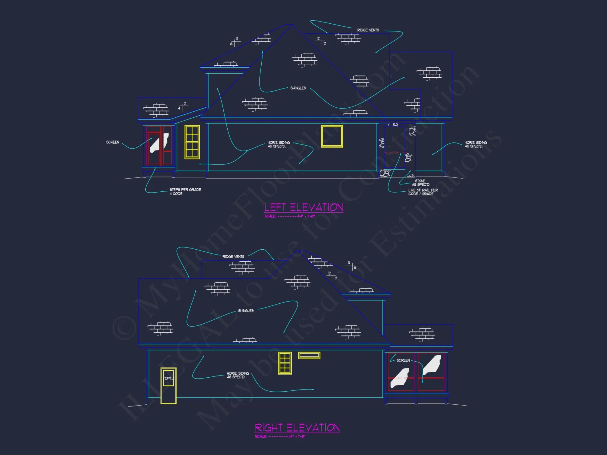 Elegant house Floor Plan with 2-Story Design & CAD Blueprint