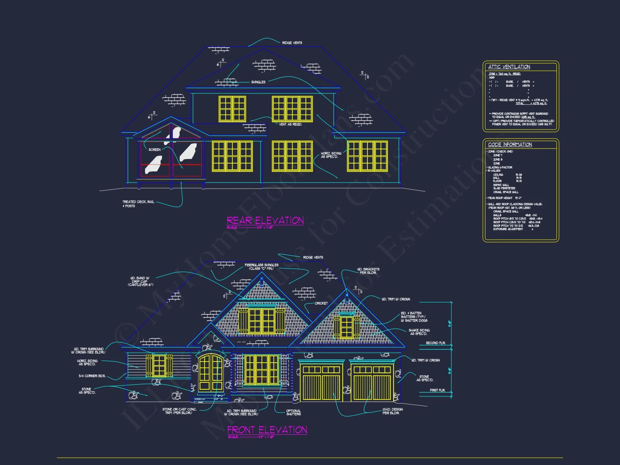 Elegant house Floor Plan with 2-Story Design & CAD Blueprint