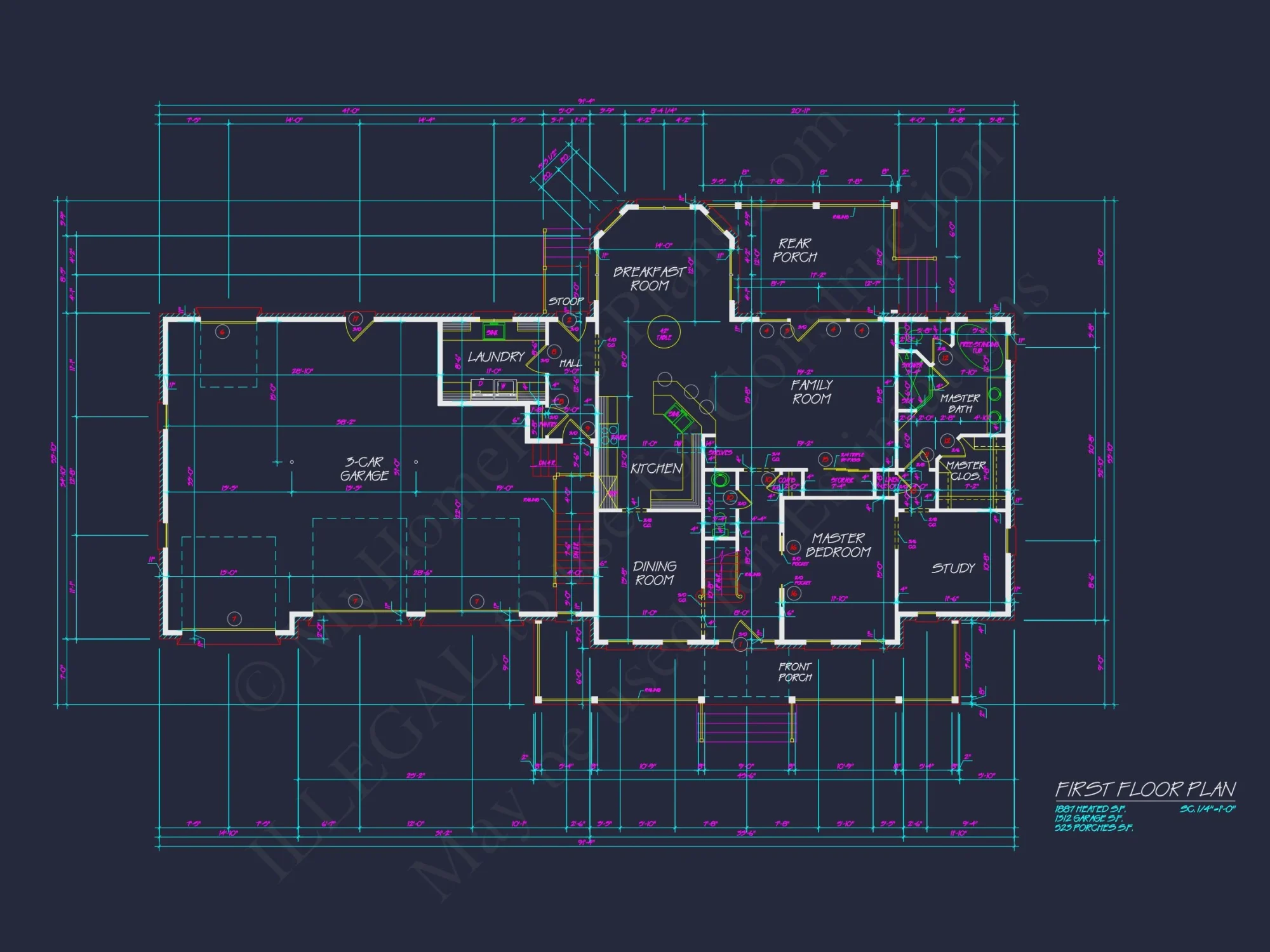Traditional house Floor Plan with CAD Designs & 3 Garage Bays