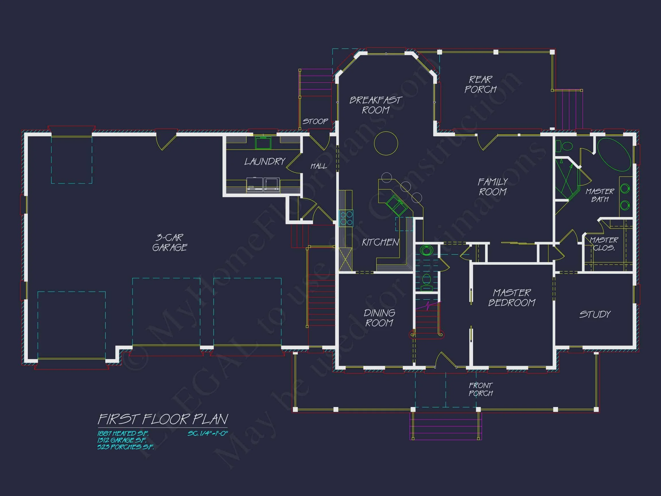 14-1005 HOUSE PLAN - Traditional House Floor Plan with CAD Designs & 3 Garage Bays 5 Traditional house Floor Plan with CAD Designs & 3 Garage Bays