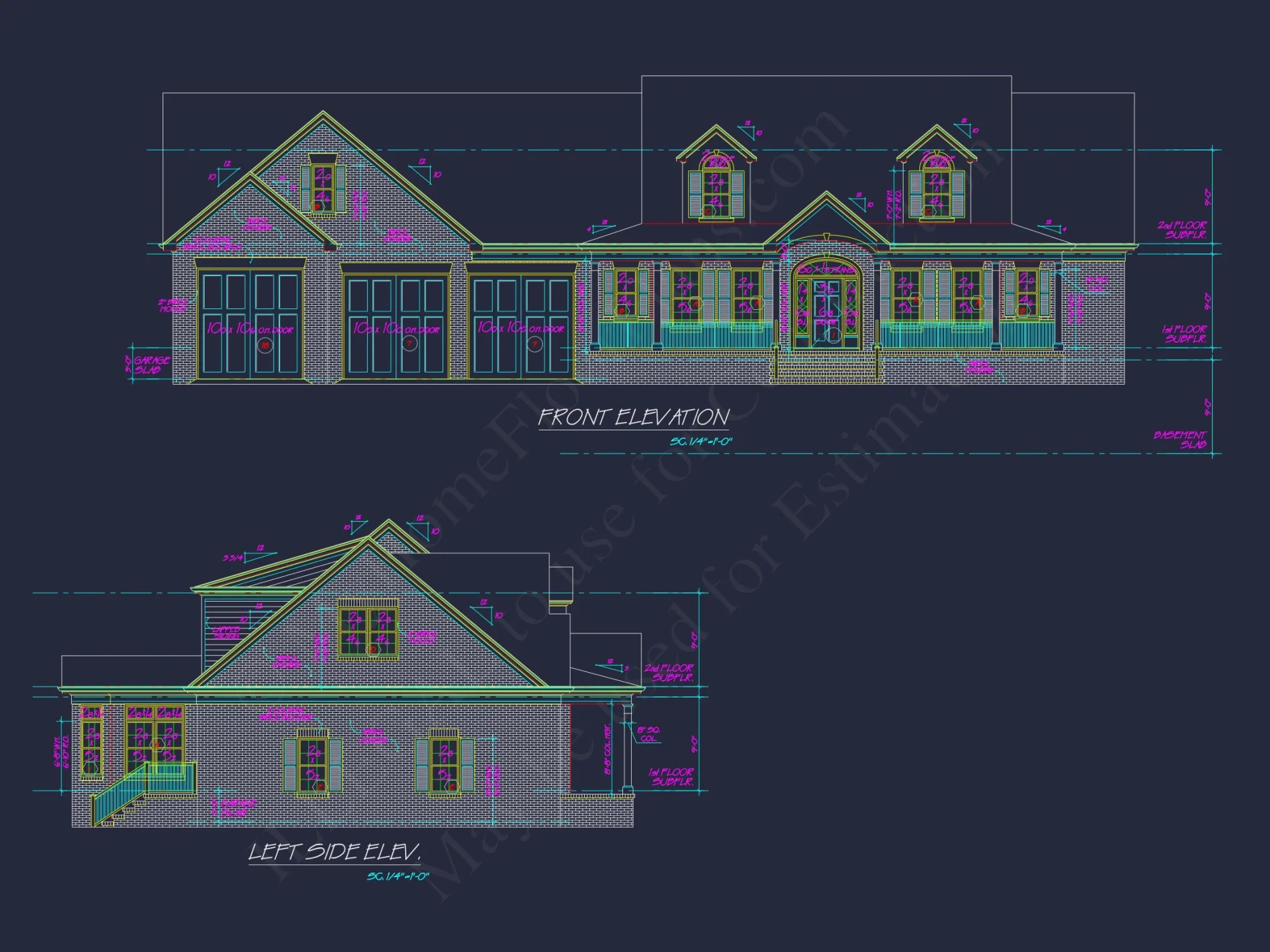 Traditional house Floor Plan with CAD Designs & 3 Garage Bays