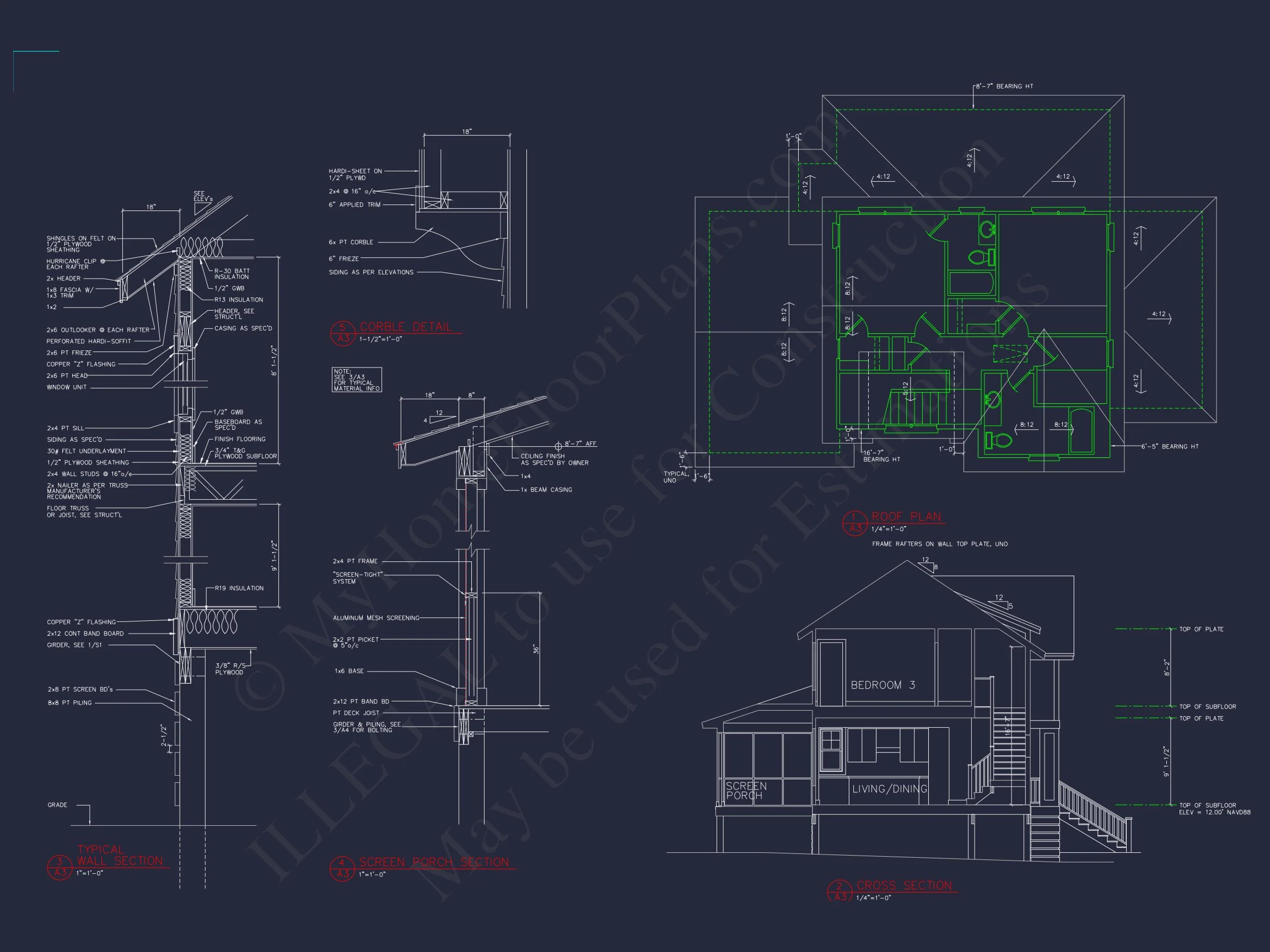 Modern Beach Bungalow house Plan: Blueprint & CAD Designs