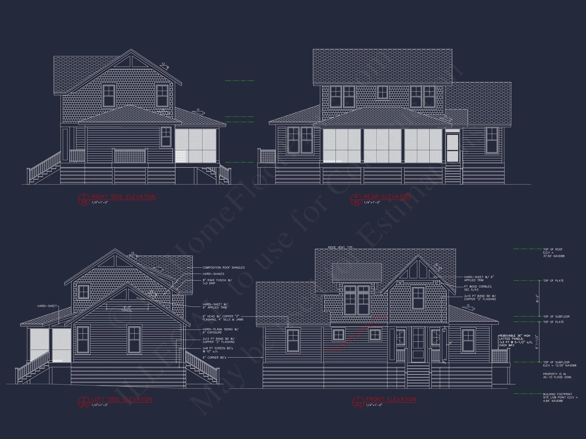 Modern Beach Bungalow house Plan: Blueprint & CAD Designs