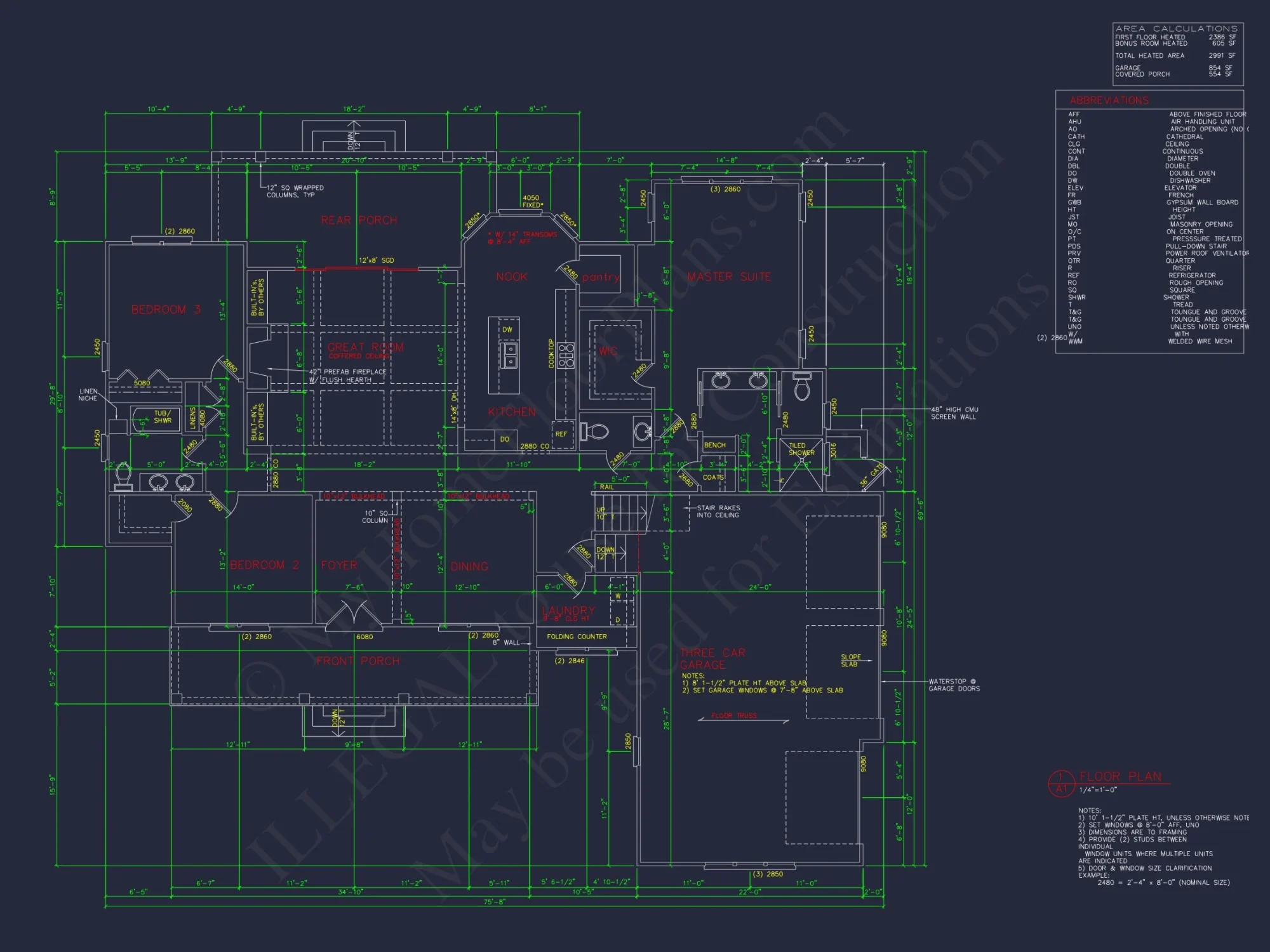 Craftsman house Plan with 4 Bedrooms, Large Floor Plan Design