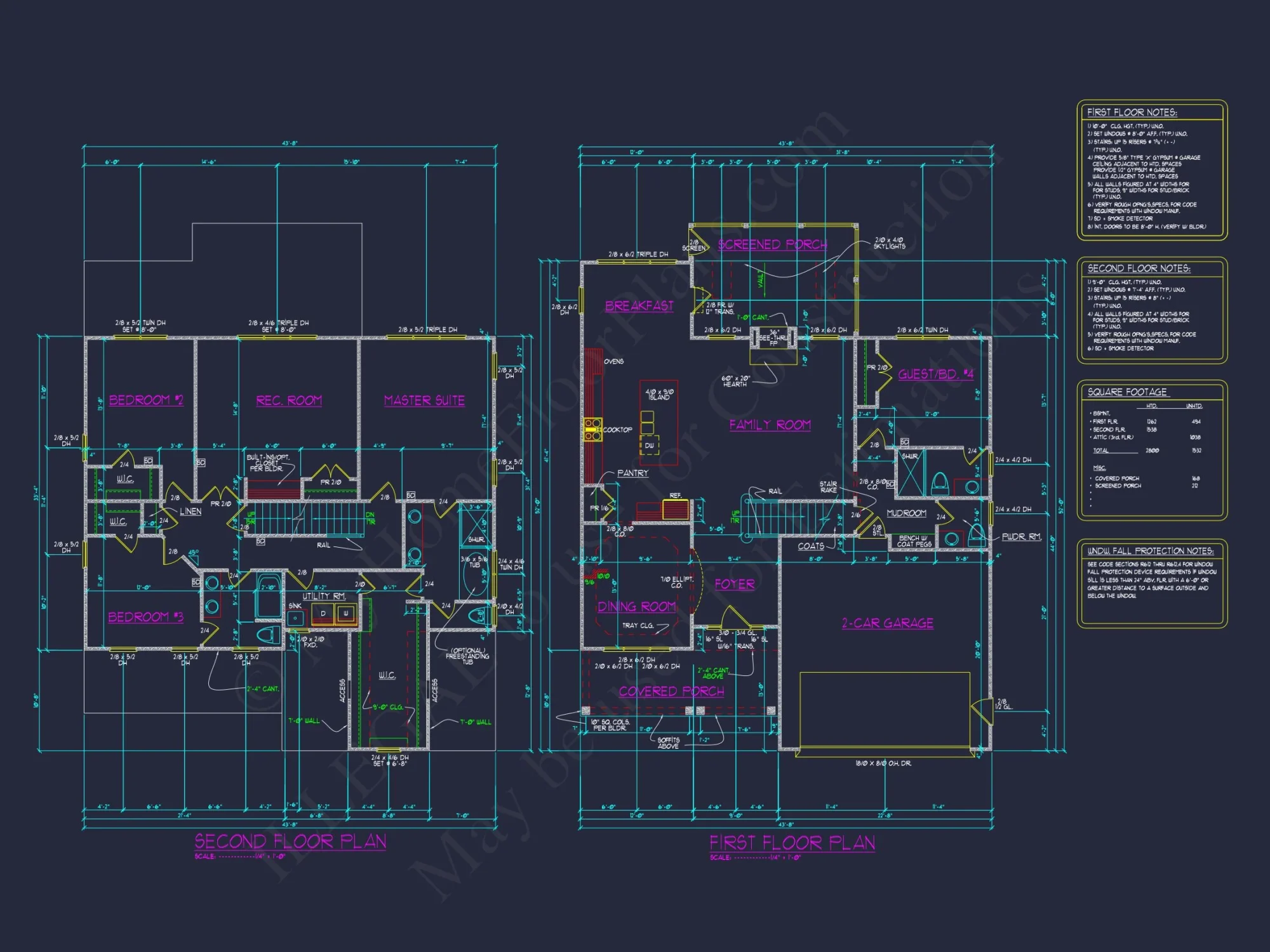 Craftsman house Plan: 2-Story CAD Blueprint with 4 Bedrooms