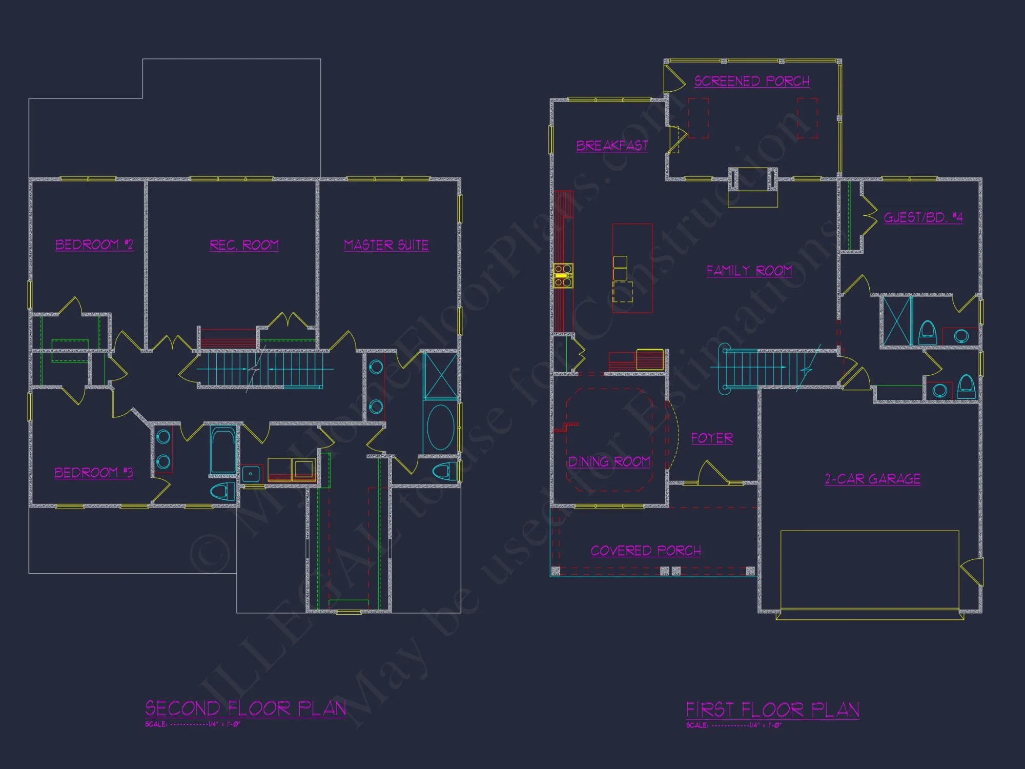 Craftsman house Plan: 2-Story CAD Blueprint with 4 Bedrooms