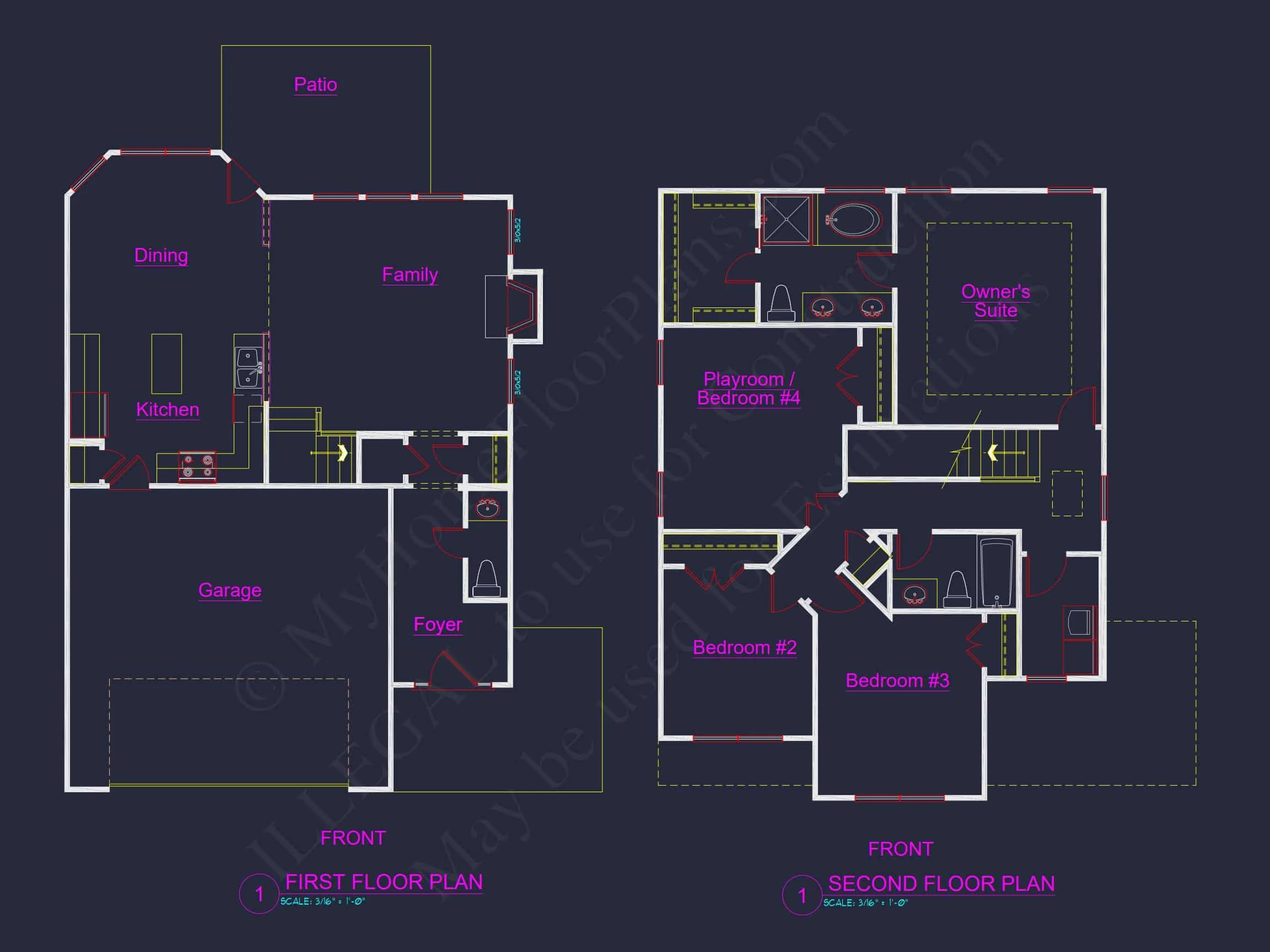 13-1695 HOUSE PLAN - House Plan Floor Blueprint with CAD Designs for 2-Story Layout 6 house Plan Floor Blueprint with CAD Designs for 2-Story Layout