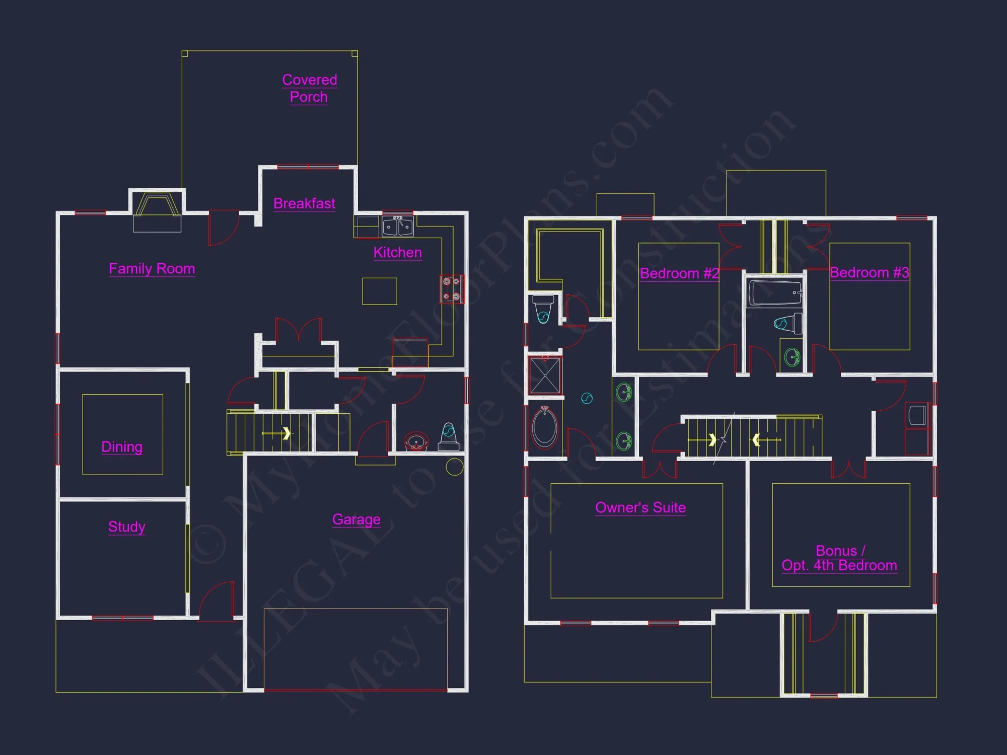 Modern Colonial Floor Plan With 4 Bedrooms & CAD Designs