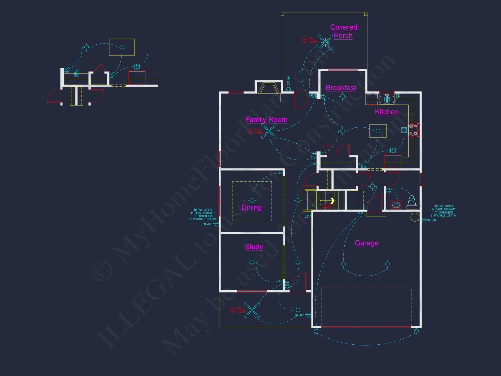 Modern Colonial Floor Plan With 4 Bedrooms & CAD Designs