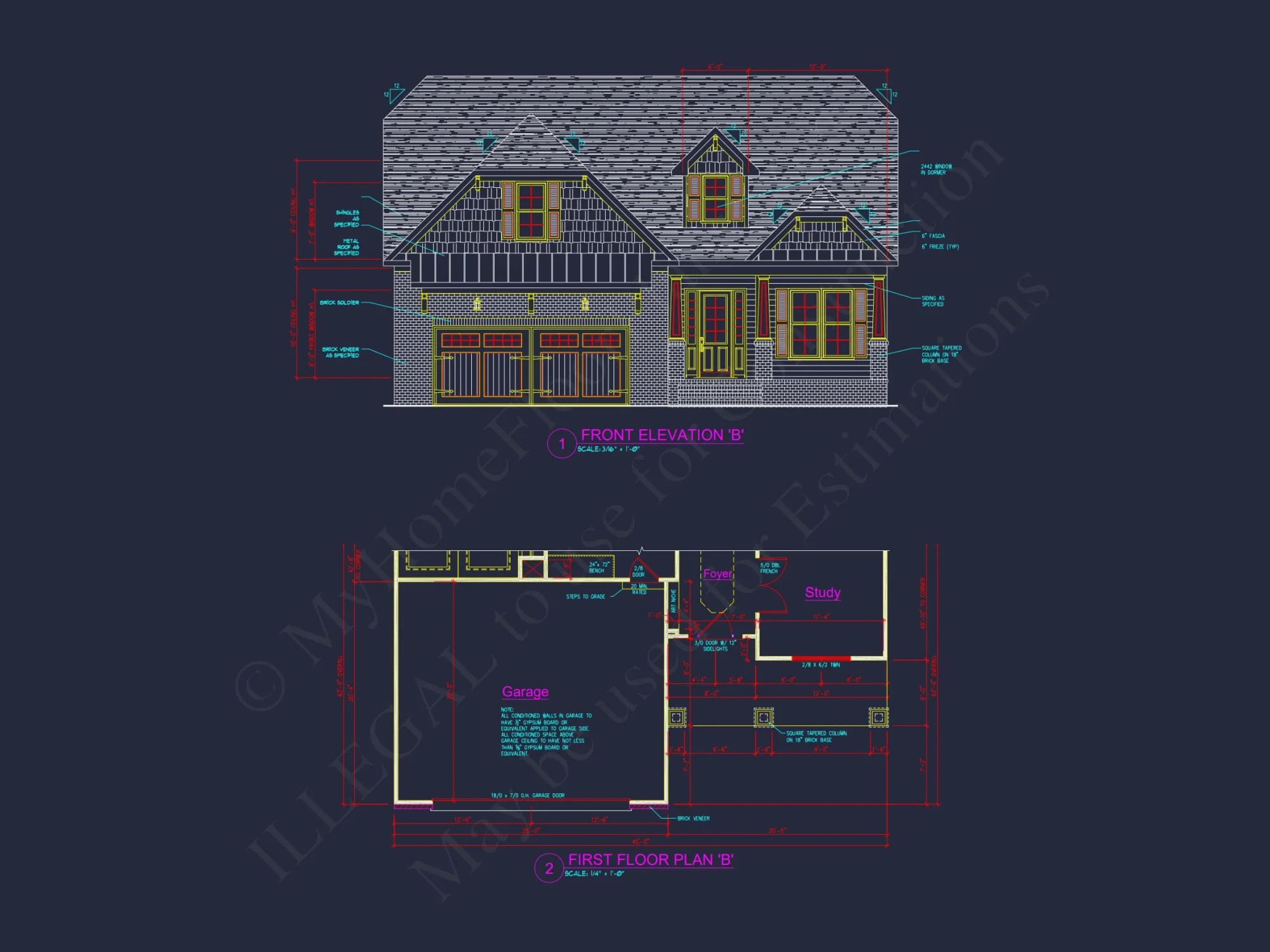 Craftsman-Style house Plan: 3-Bedroom CAD Blueprint Designs