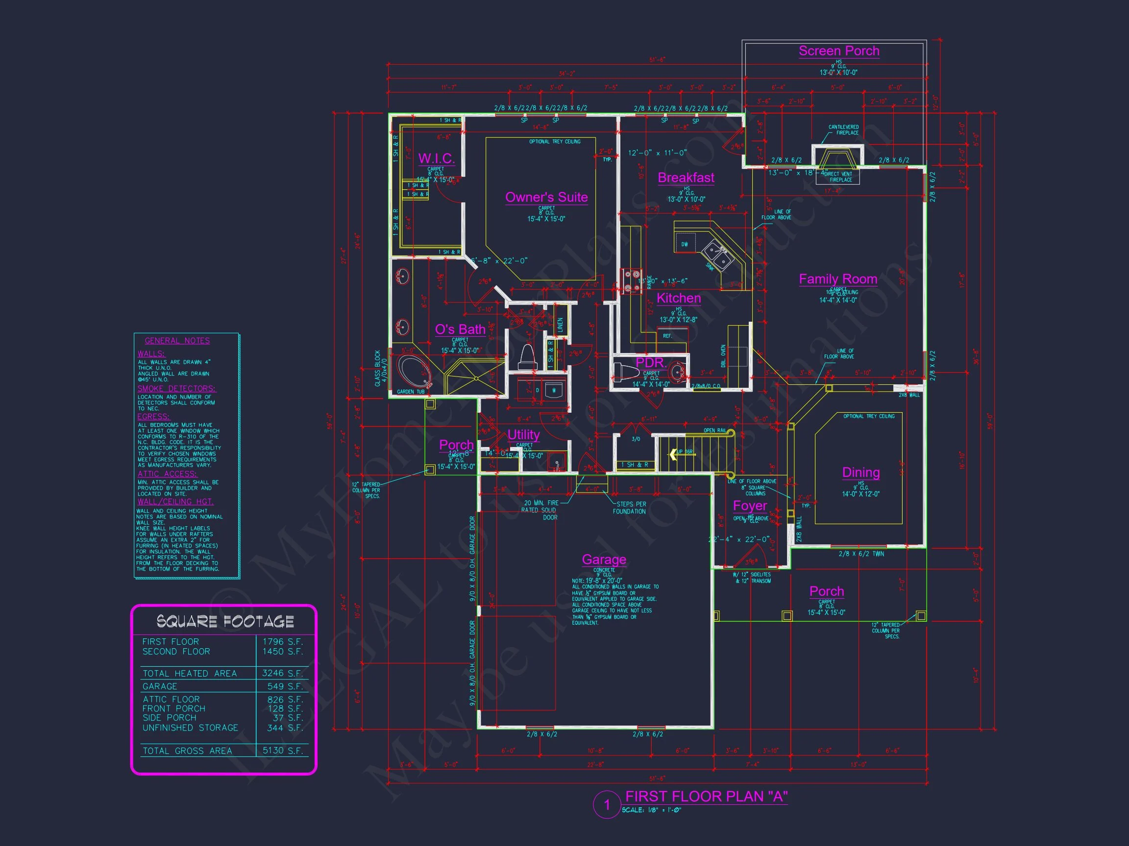 Craftsman house Floor Plan with CAD Designs and Blueprint