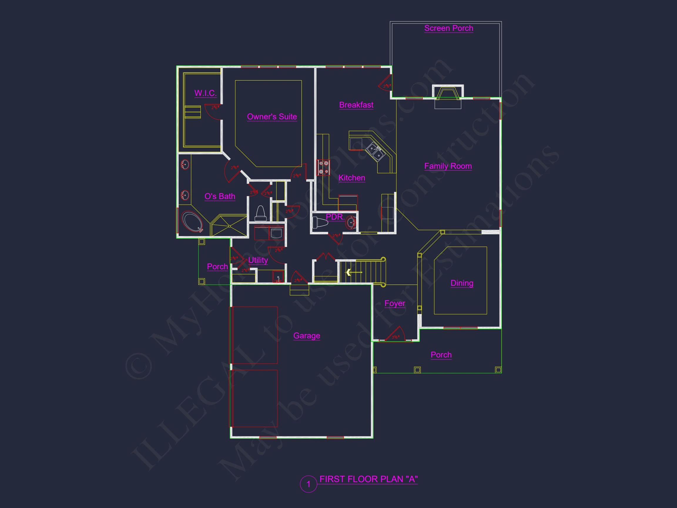 Craftsman house Floor Plan with CAD Designs and Blueprint