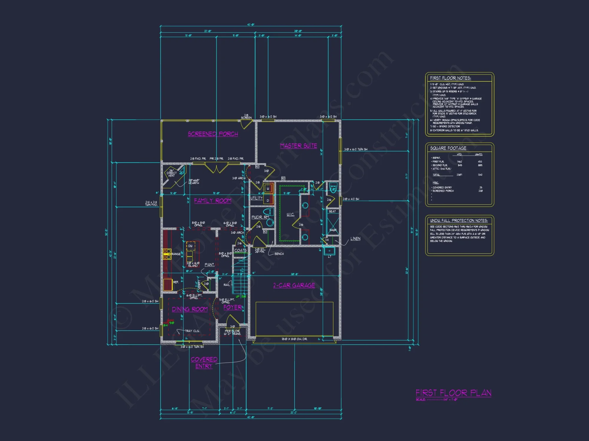 Craftsman house Plan: 1.5 Story Blueprint with 3 Bedrooms