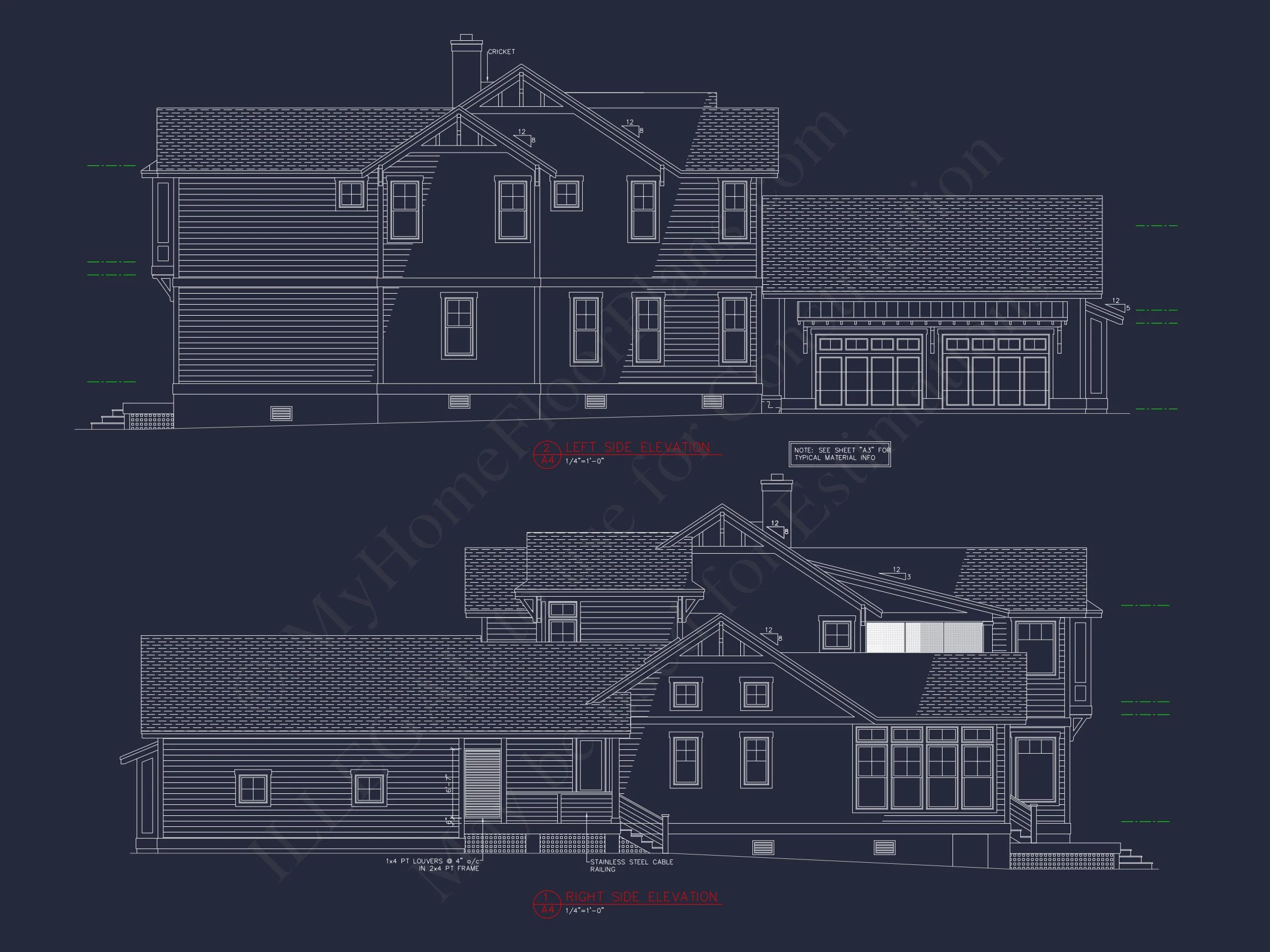 13-1218 HOUSE PLAN - Elegant House CAD Plans with 4 Bedrooms & Craftsman Style Design 4 Elegant house CAD Plans with 4 Bedrooms & Craftsman Style Design
