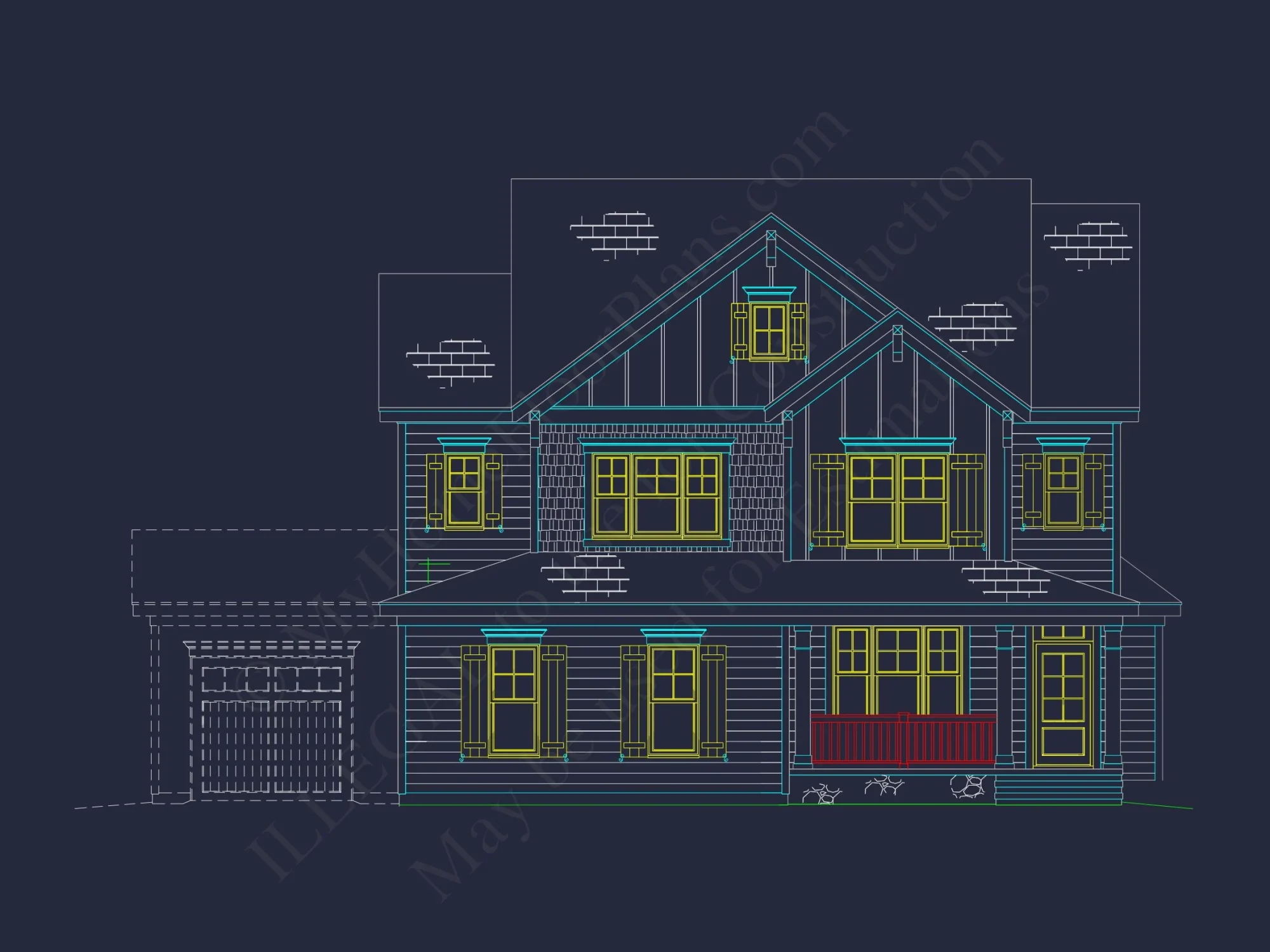 Craftsman house Design with 2-Story Floor Plan and CAD Details